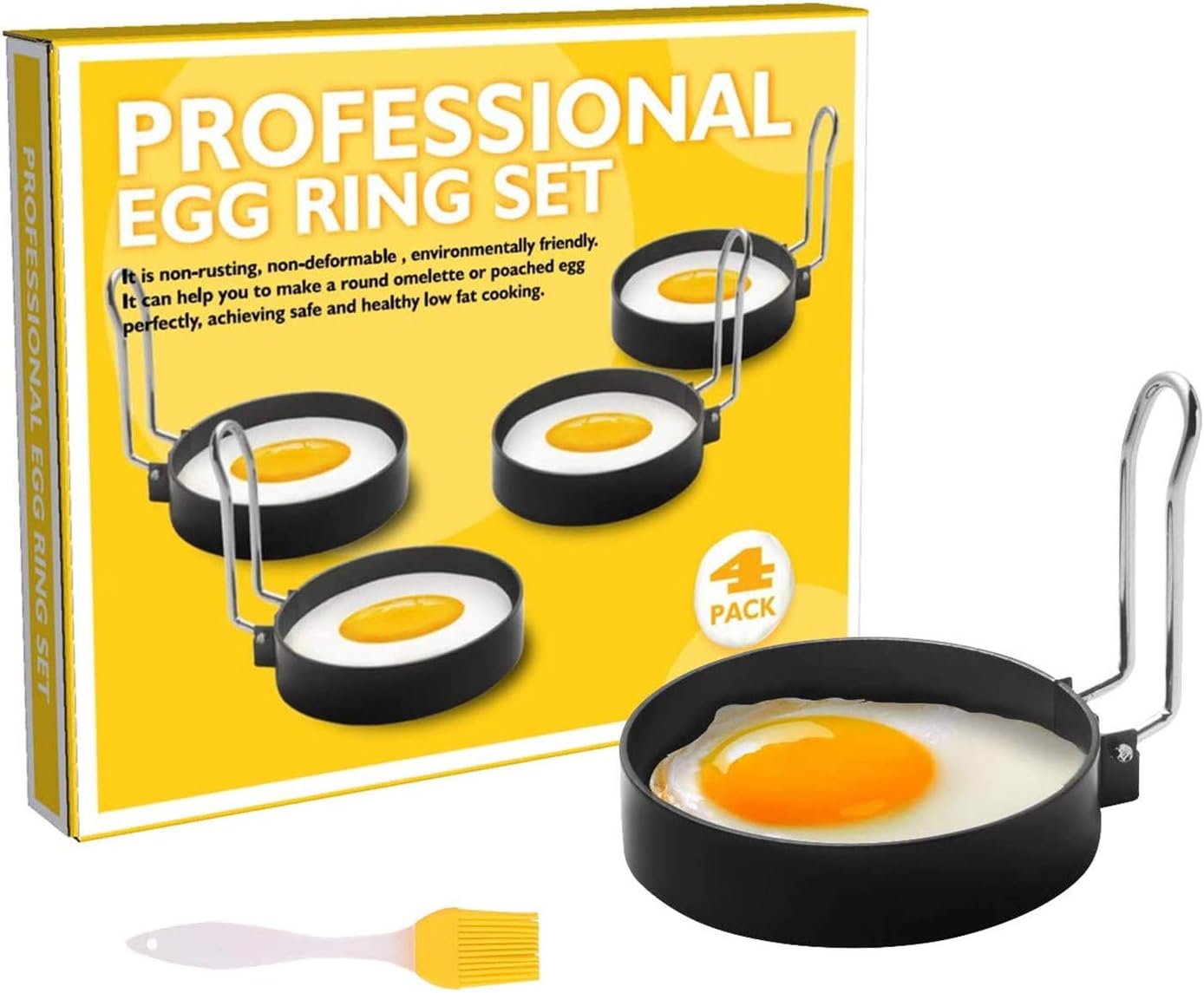 gneric 4 pack egg ring, round egg pancake maker mold, stainless steel non stick metal circle shaper mold, household kitchen cooking tool for frying mcmuffin or shaping eggs, egg maker molds