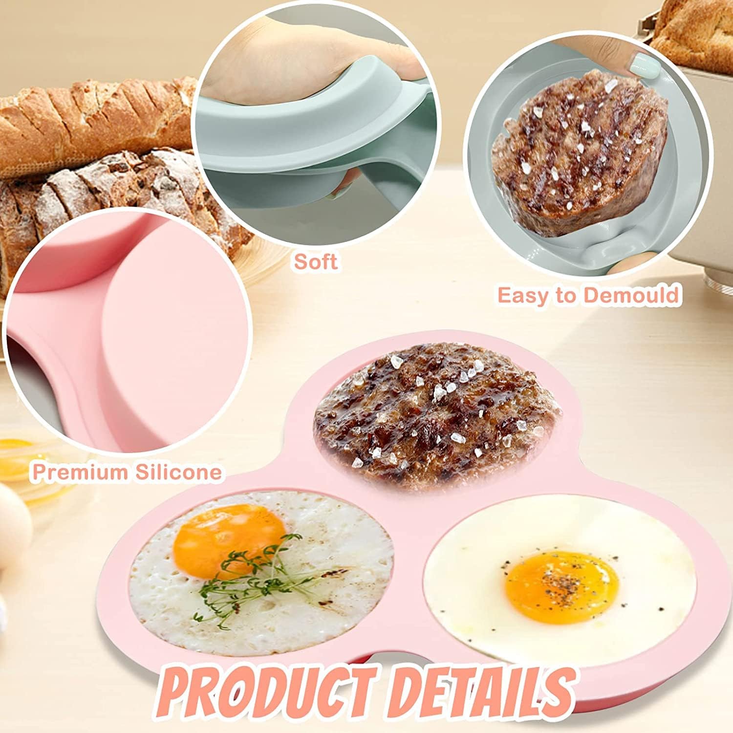 angju 2pcs silicone air fryer egg mold, muffin top pans for baking egg bite mold, reusable cupcake pan pancake molds, 3 cavity air fryer egg pan for baking, air fryer accessories