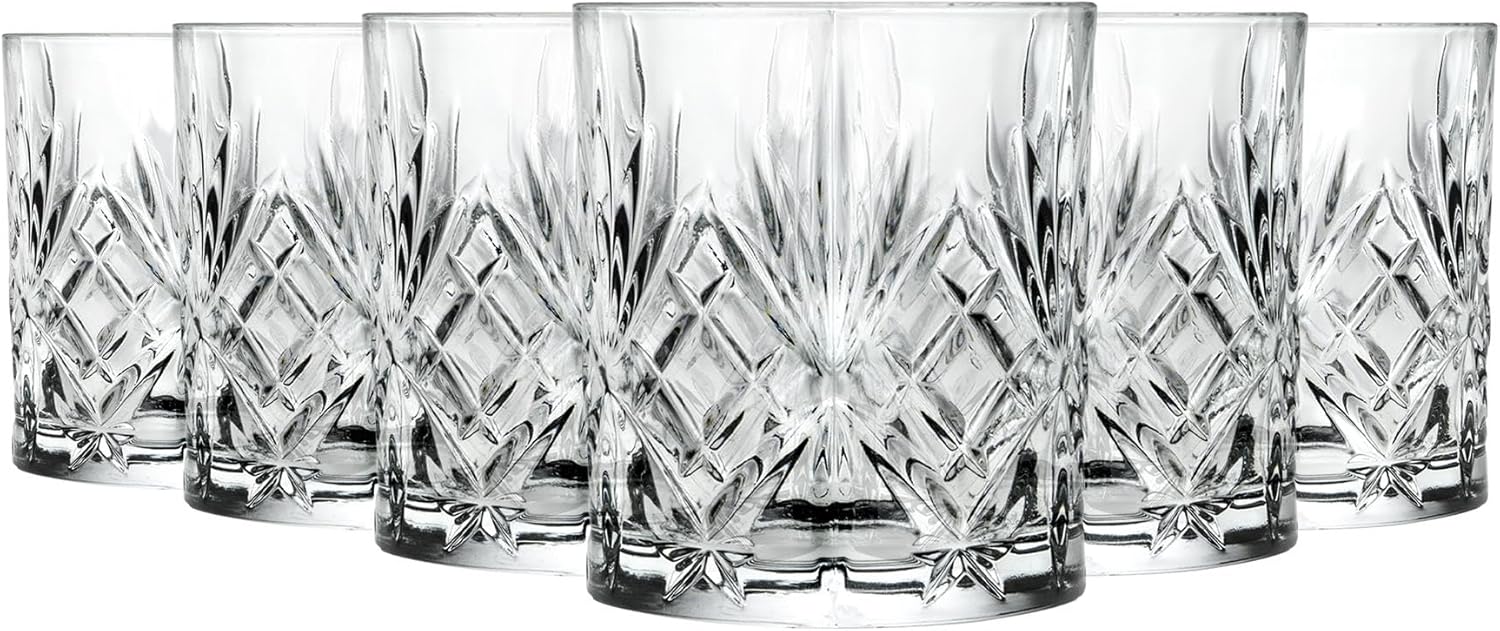 rcr 25935020006 melodia crystal short whisky water tumblers glasses, 8.05 oz, set of 6 clear