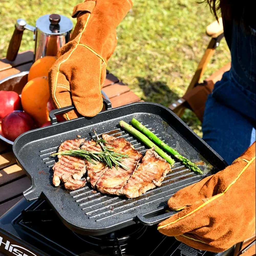 amerteer non stick bbq grill pan for barbecue & oven, aluminum griddle with grease drainage, compatible with induction cookers, ideal for steak, fish, vegetables (clip not included)