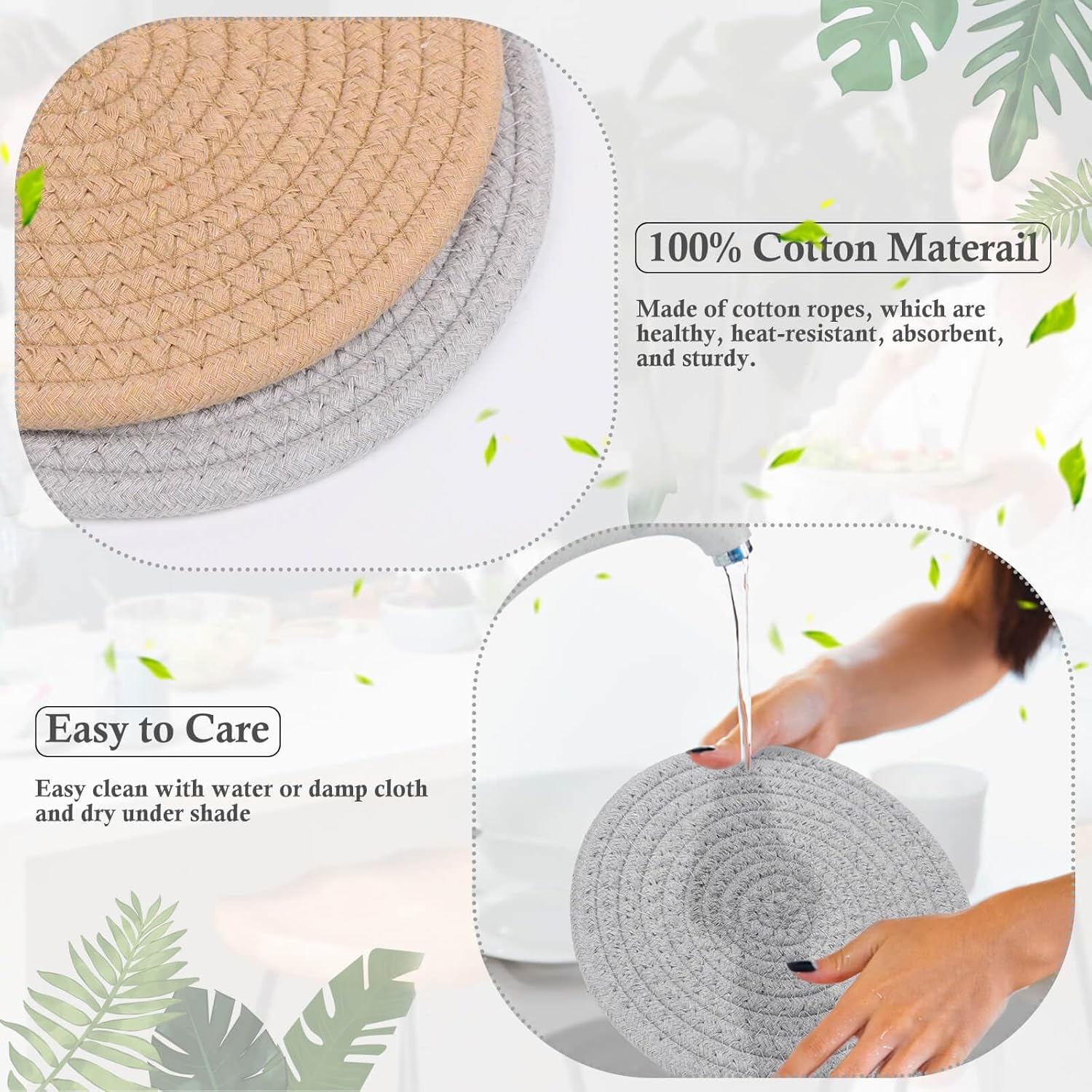 billbotk 7" trivets for hot dishes, hot pots and pans, 4 heat resistant hot pads, pot holders for kitchen, hot plate mats for kitchen decor and essentials(gray&brown)