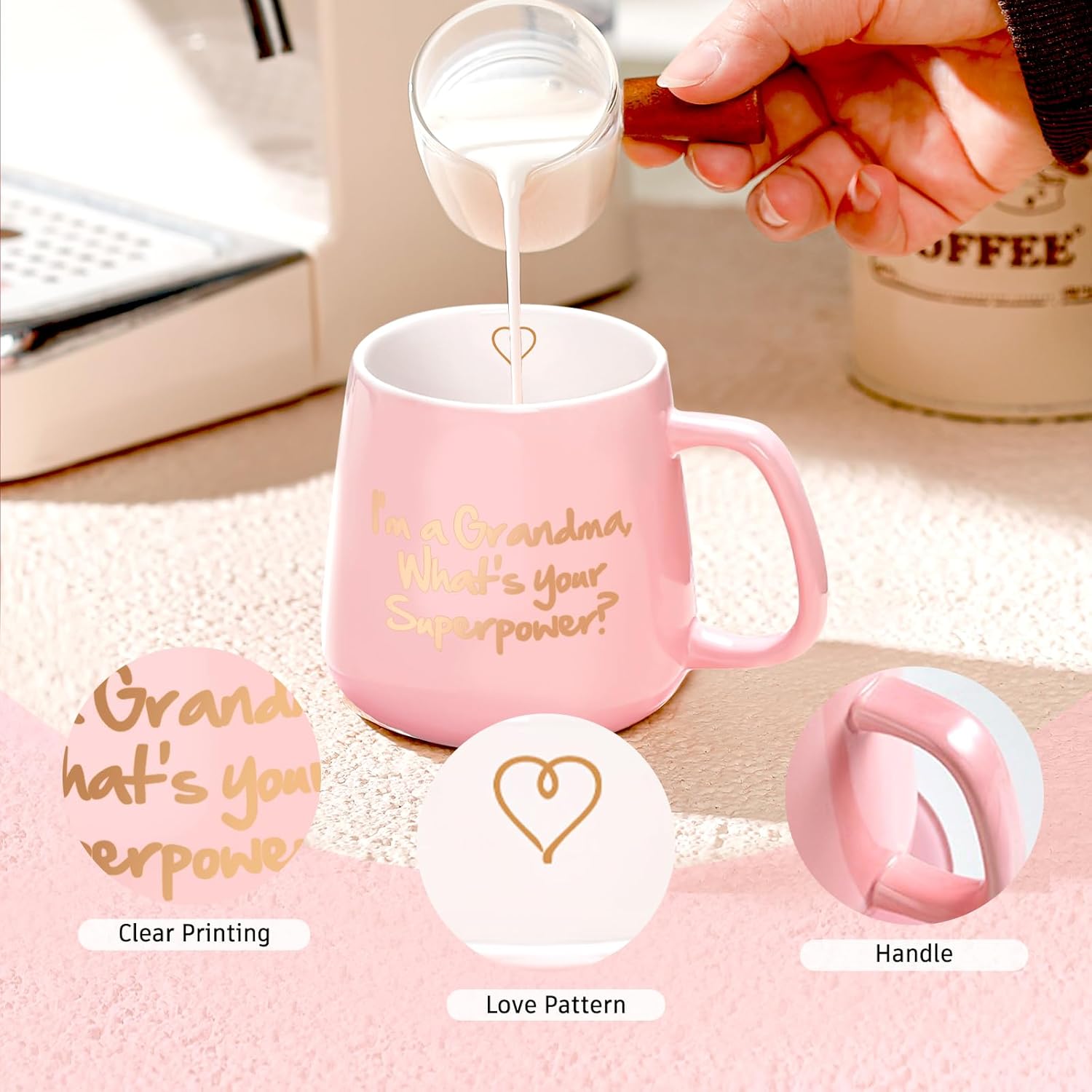 yalucky coffee mug gift for grandma mothers day i'm a grandma what's your superpower ceramic tea cup birthday presents for mothers and grandma pink 350ml 12oz