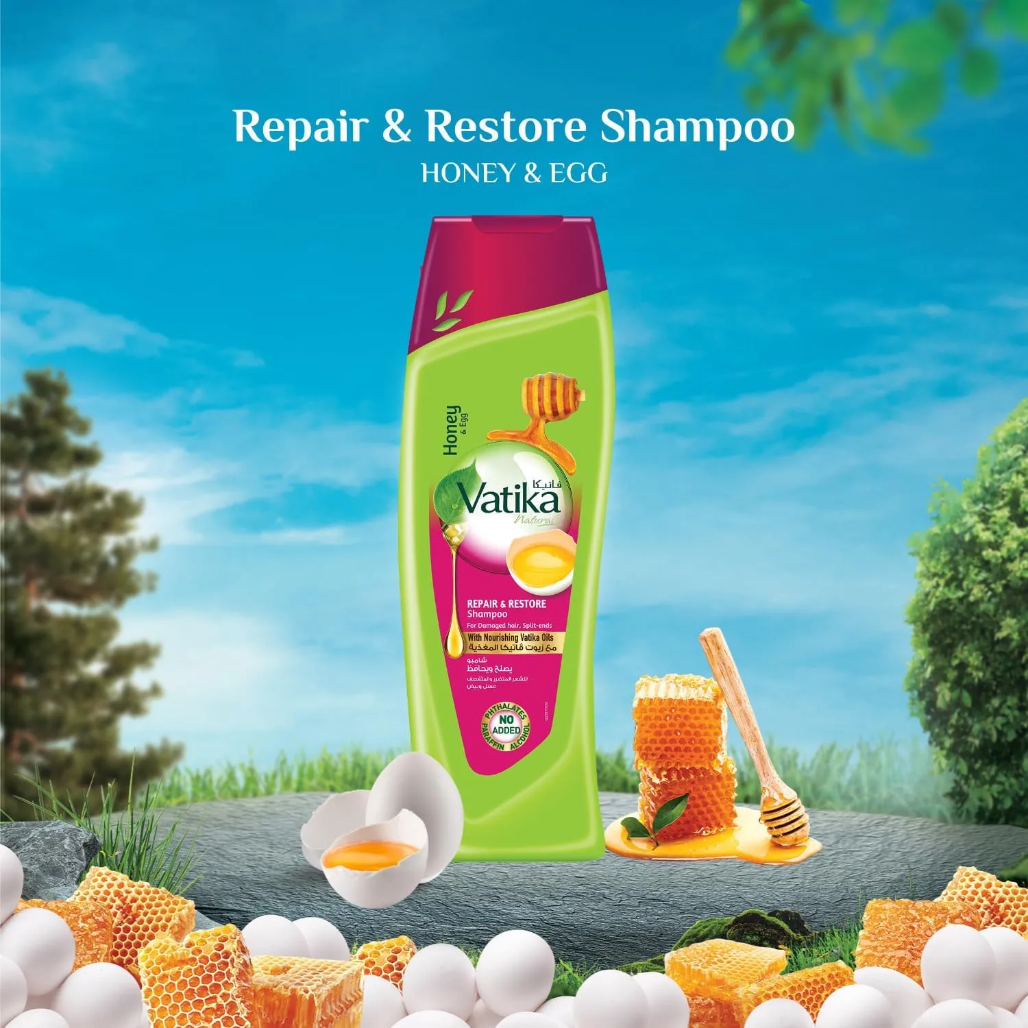 vatika naturals repair and restore shampoo 400ml | enriched with egg and honey | for damaged hair and split ends