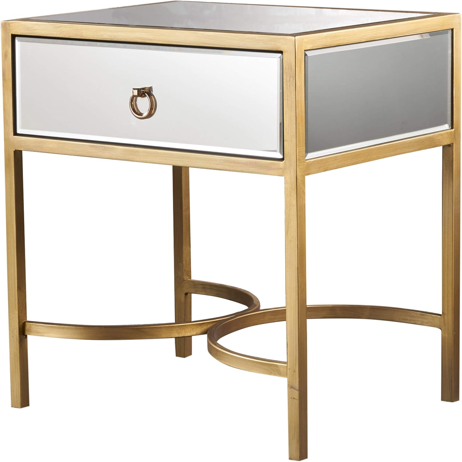 christopher knight home siryen modern mirror finished side table with gold iron accents, clear/gold