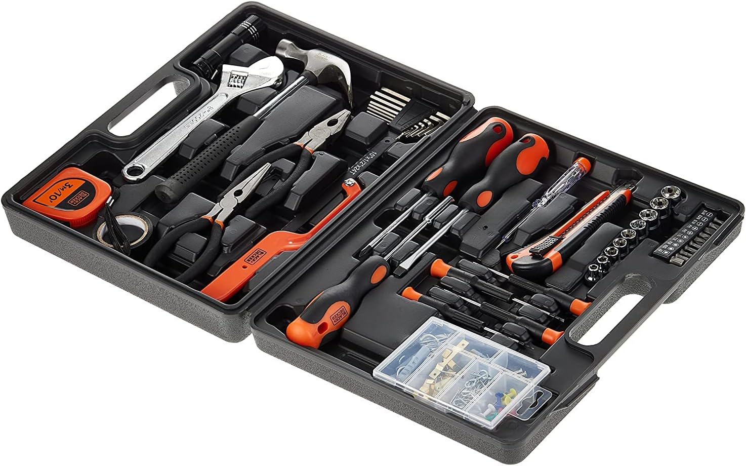 black & decker 126 pieces hand tool kit in kitbox for home diy & professional use, orange/black bmt126c, 2 years warranty