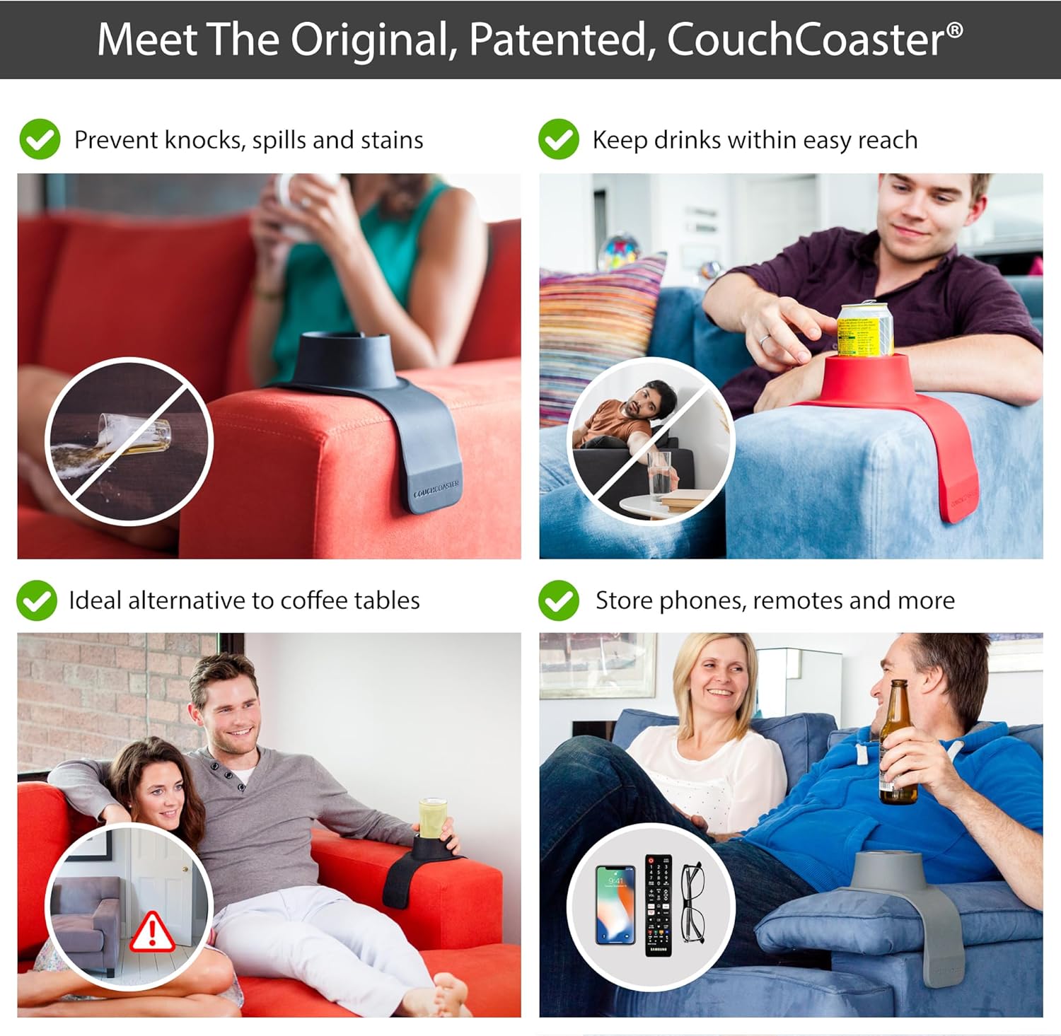 hit products couchcoaster drink holder for sofa, jet black