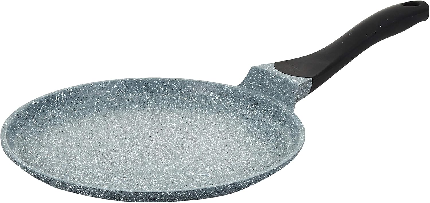 prestige cast aluminium 26 cm speckled tawa|long lasting non stick coating|non slip bakelite handle|aluminium induction base|induction compatible grey