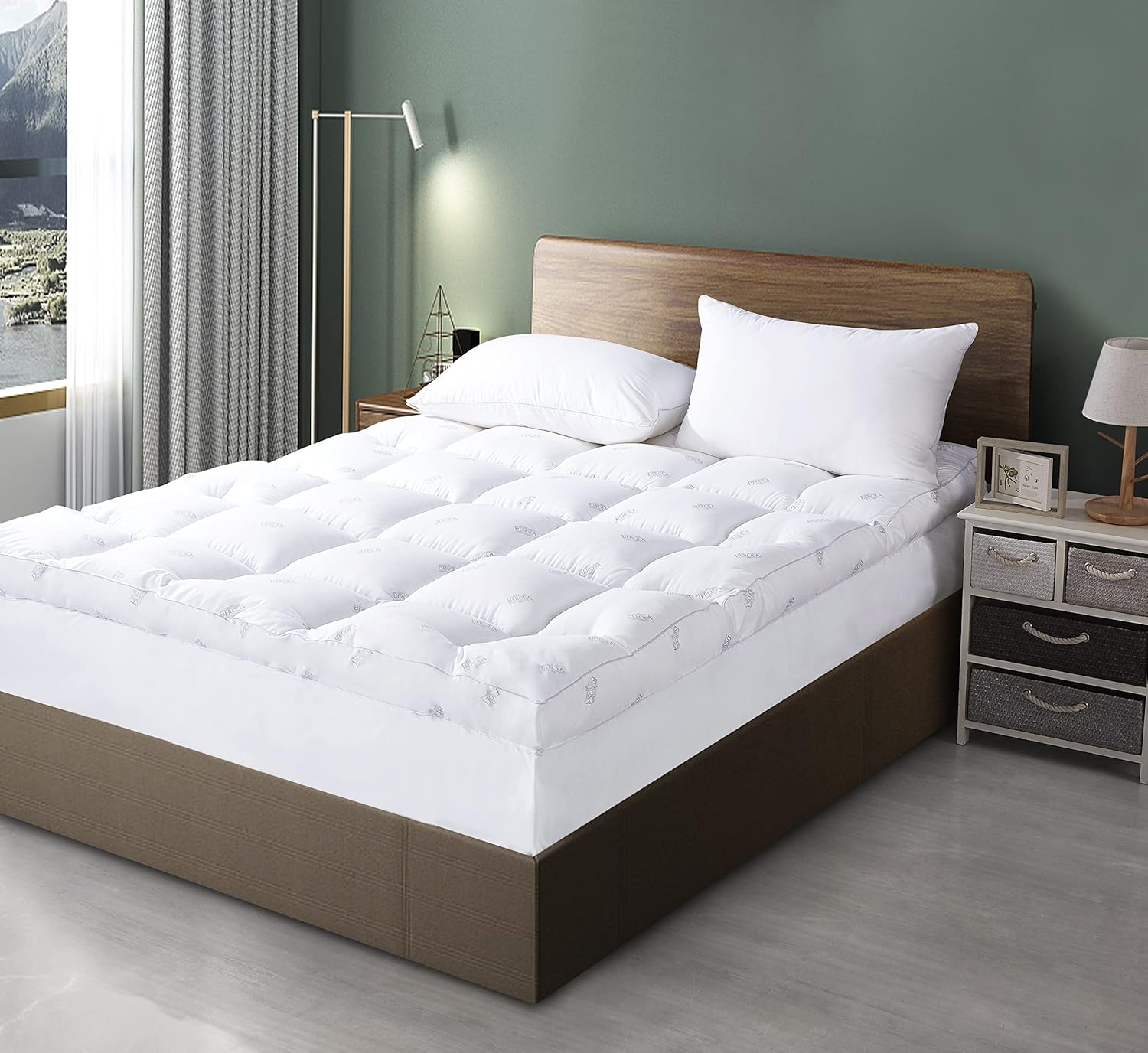 casaluna home textile luxury 4 inch 10 cm hotel mattress topper fluffy and ultra soft with full fitted skirt to ensure stability 5 size available king, white, topper2022