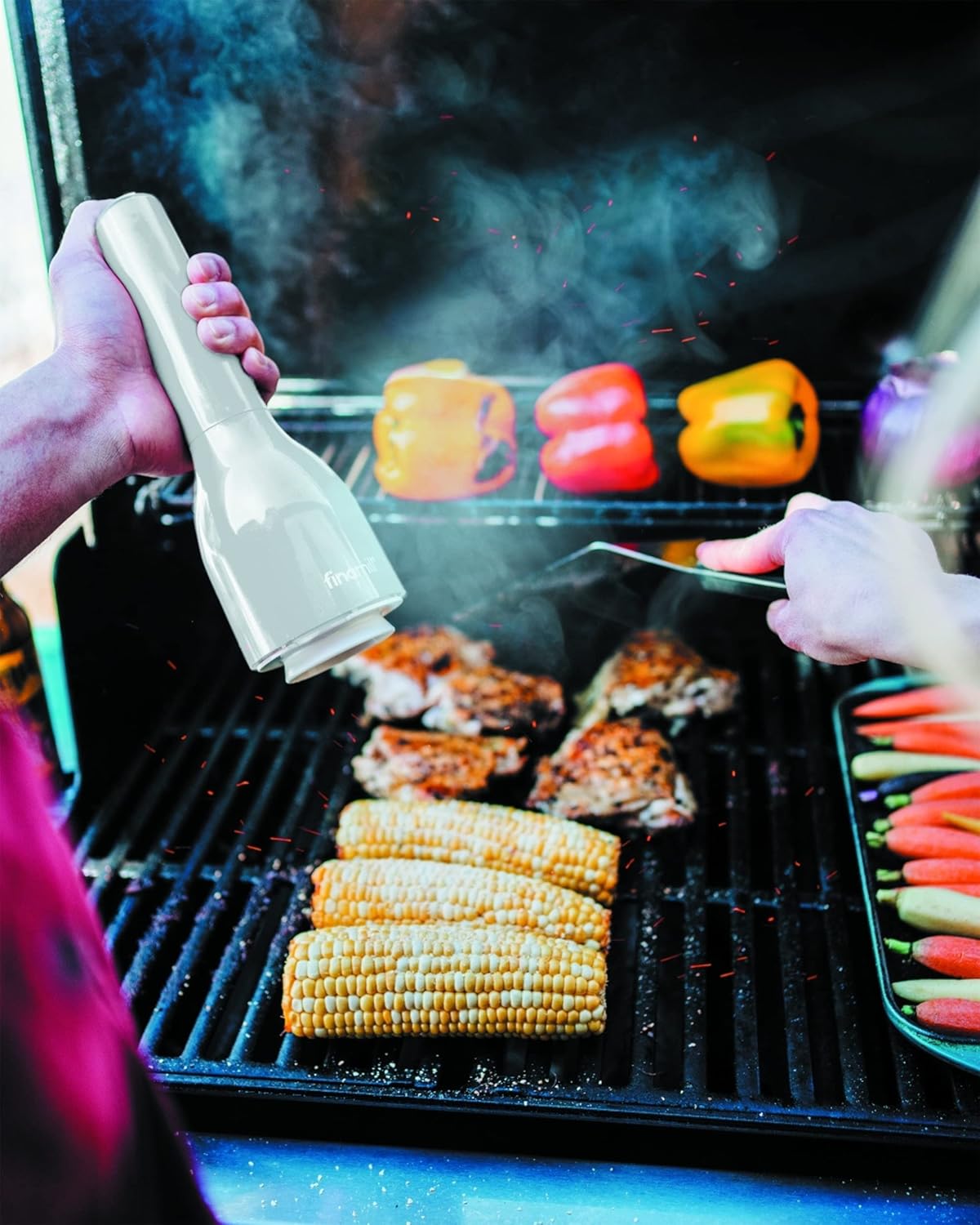 finamill's award winning battery operated salt and pepper grinder set adjustable coarseness, led light, 2 quick change proplus pods perfect for home cooking & gifting (stone)