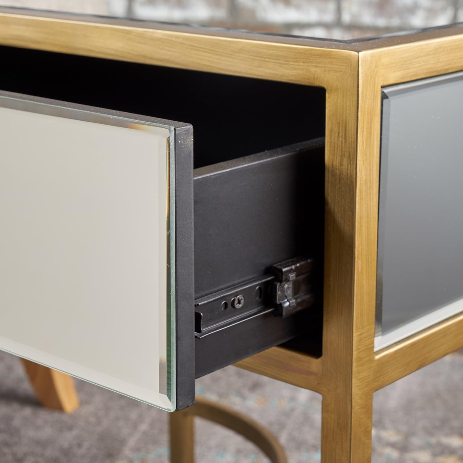 christopher knight home siryen modern mirror finished side table with gold iron accents, clear/gold