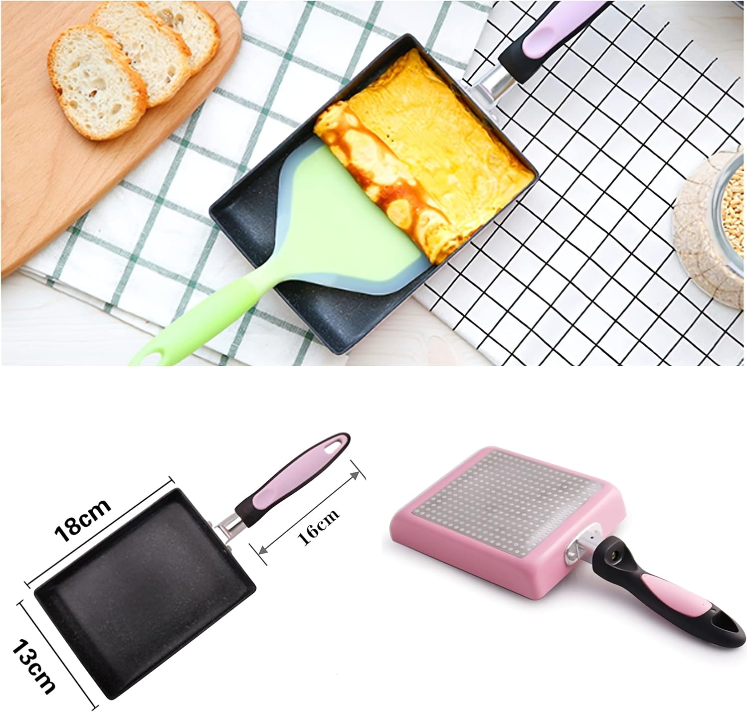 beauenty japanese omelette pan/egg pan,non stick coating,rectangle frying pan mini frying pan,square pan for egg,fish,meat(pink)