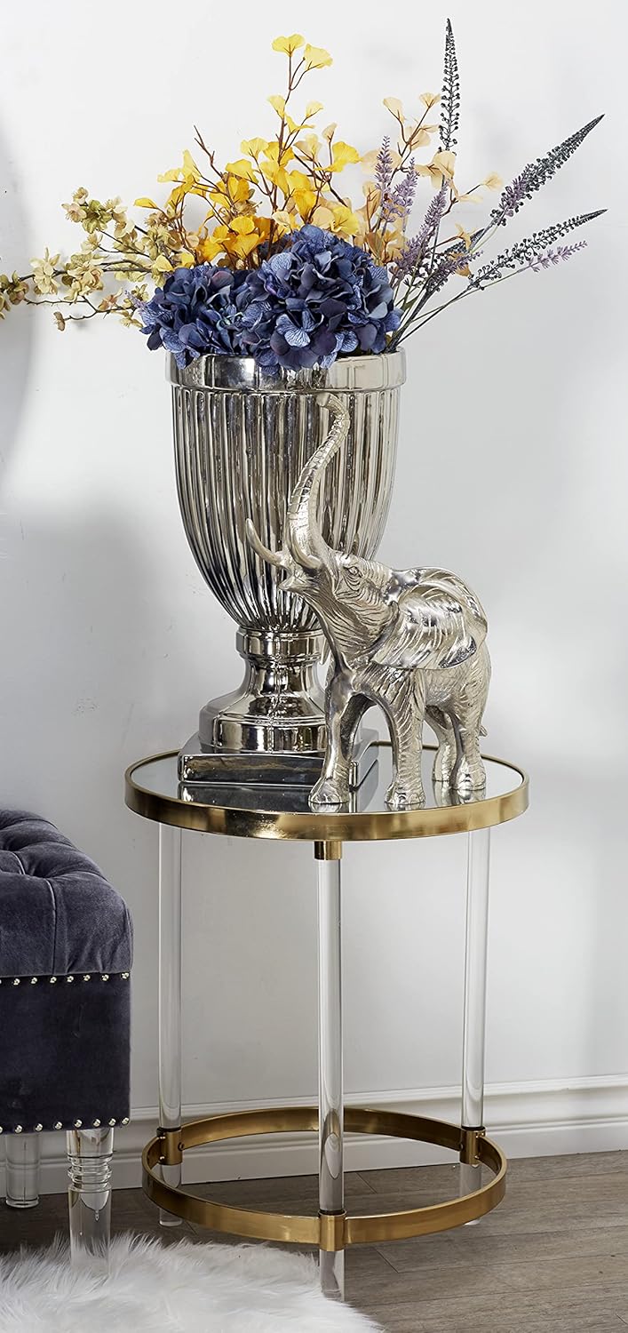 deco 79 acrylic plastic side end accent table end table with mirrored top and acrylic legs, side table 19" x 19" x 23", gold