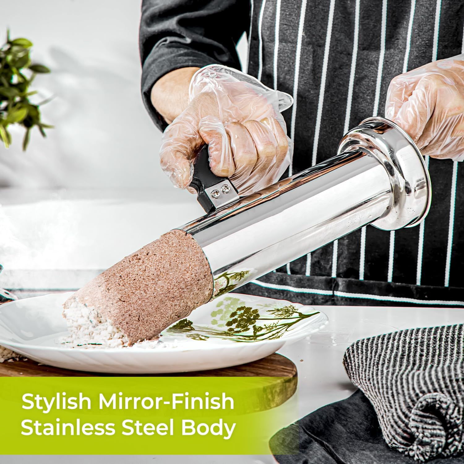 royalford pressure puttu maker stainless steel, premium quality food grade steel ensures healthy & hygienic cooking, unique compact design, dishwasher safe, sturdy bake lite handle silver, rf10294
