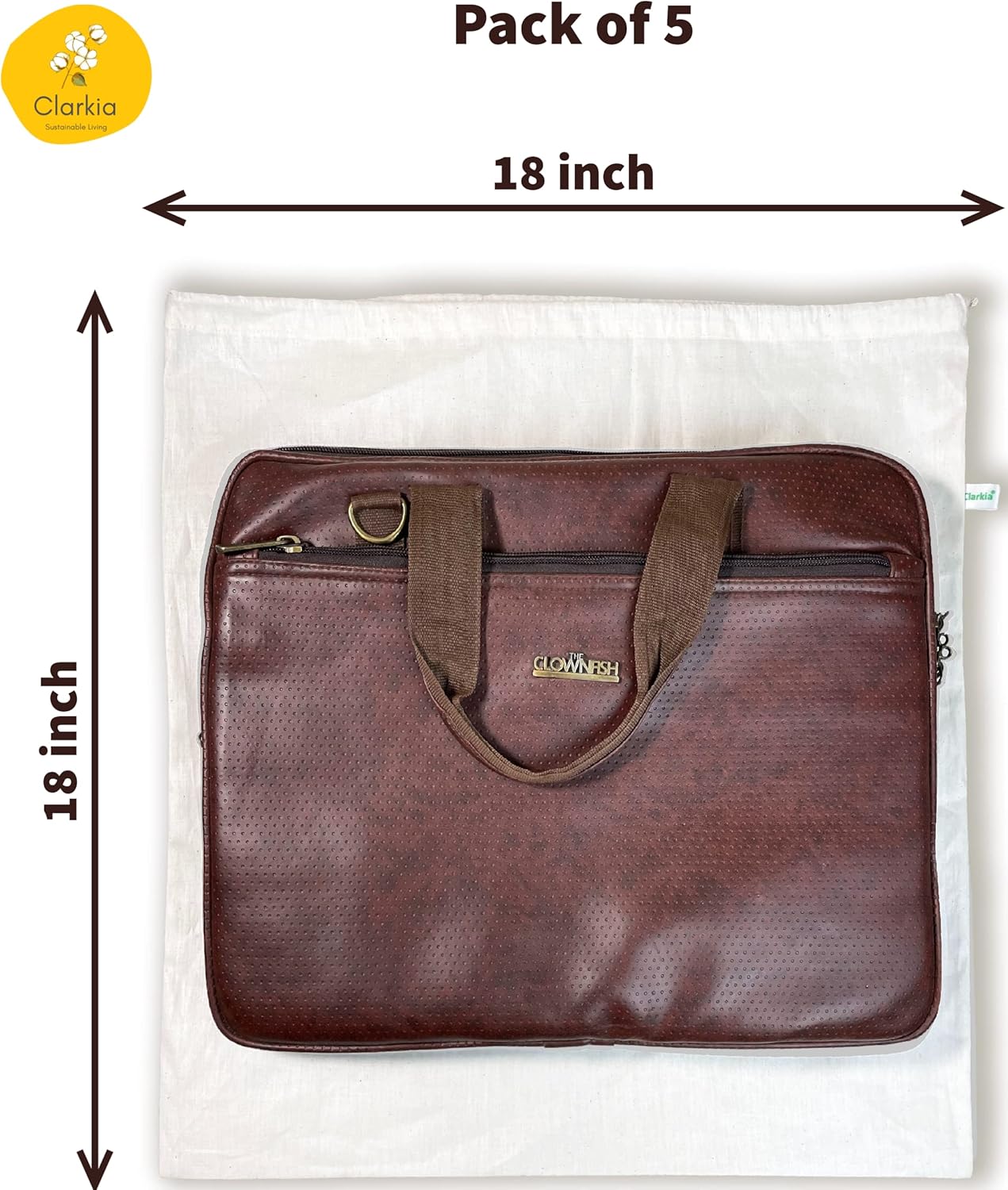 clarkia 5 pack cotton dust bags for handbag purses shoes boots drawstring bag travel storage pouch (18 × 18 in, beige))