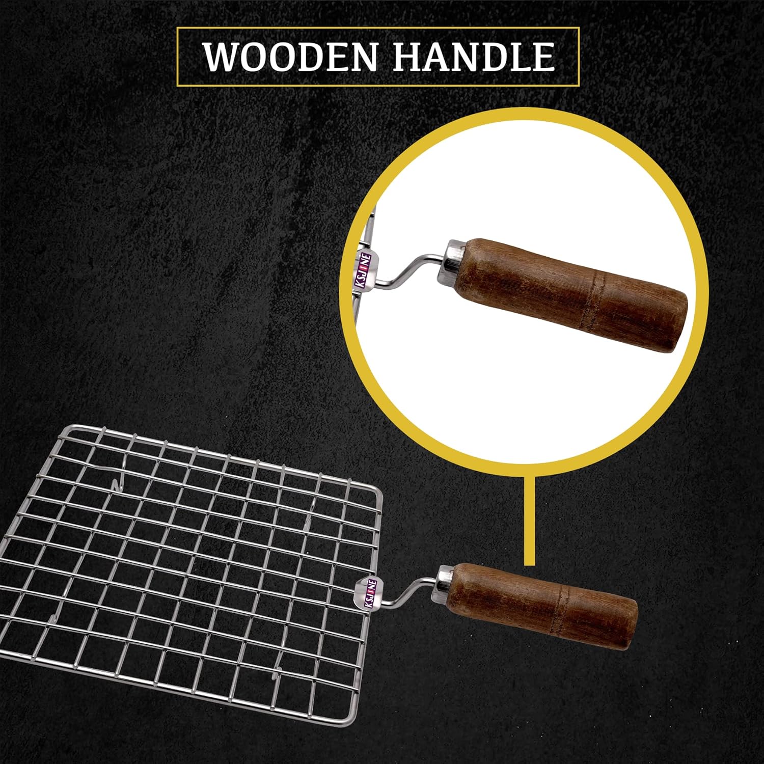 ksjone stainless steel multi functional wire steaming cooling and baking barbecue rack square wire roaster rack/papad jali/roti grill round shape with wooden handle