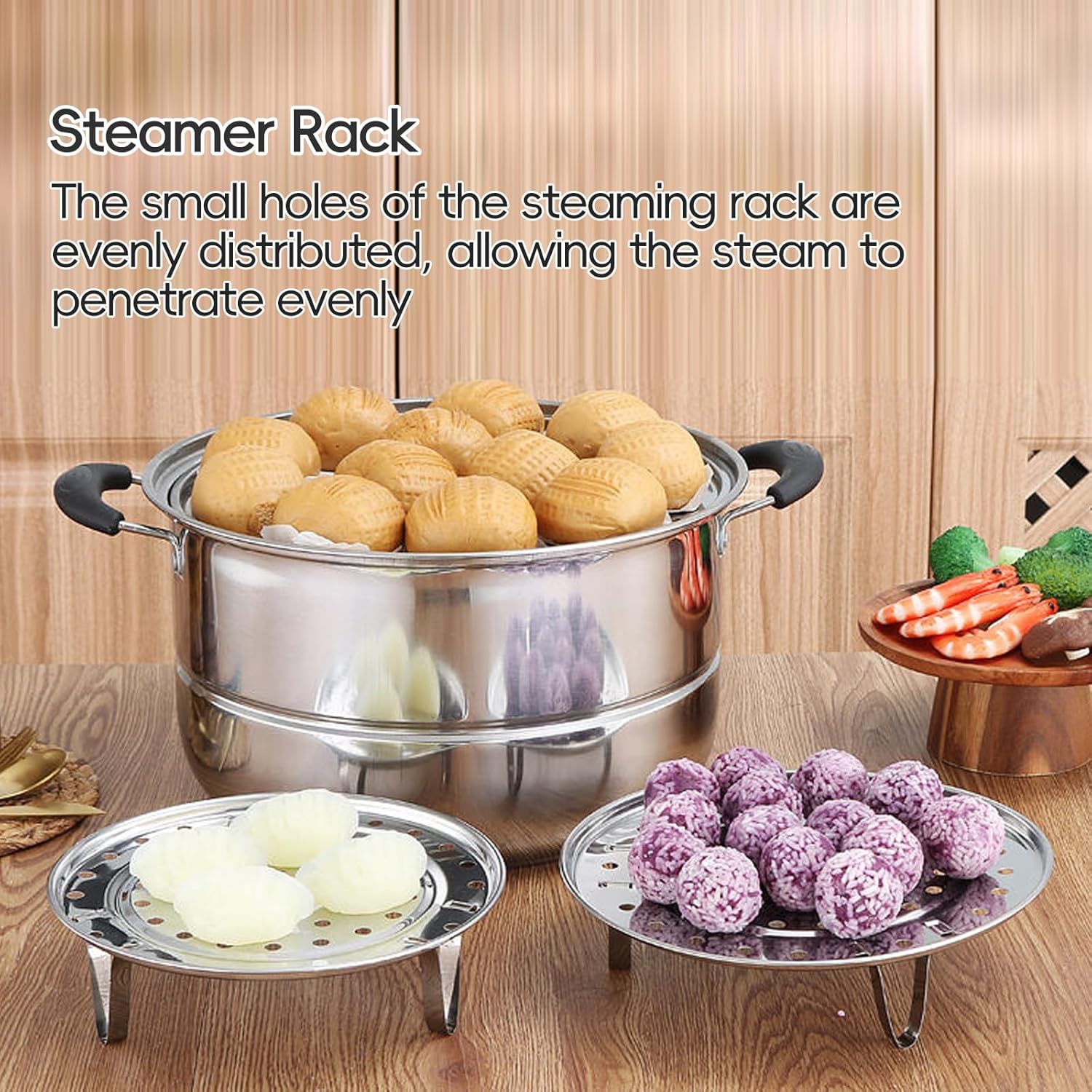 nalaina steamer rack, stainless steel round steaming rack steam tray with removable legs for veggie fish seafood cooking, expandable to fit various steamer cookware multi functional steamer basket