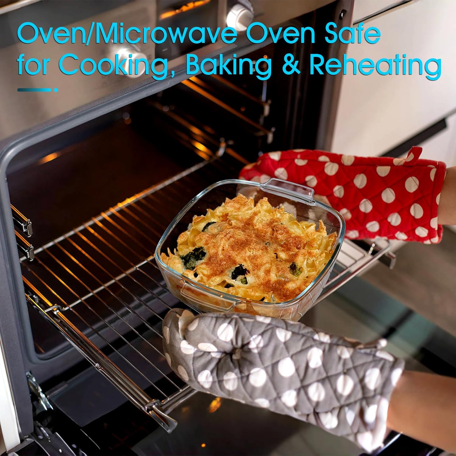 nutriups square casserole dish with lid oven safe covered glass casserole dish with handles, glass microwave bowls with glass lids casserole cookware (1.5l square)