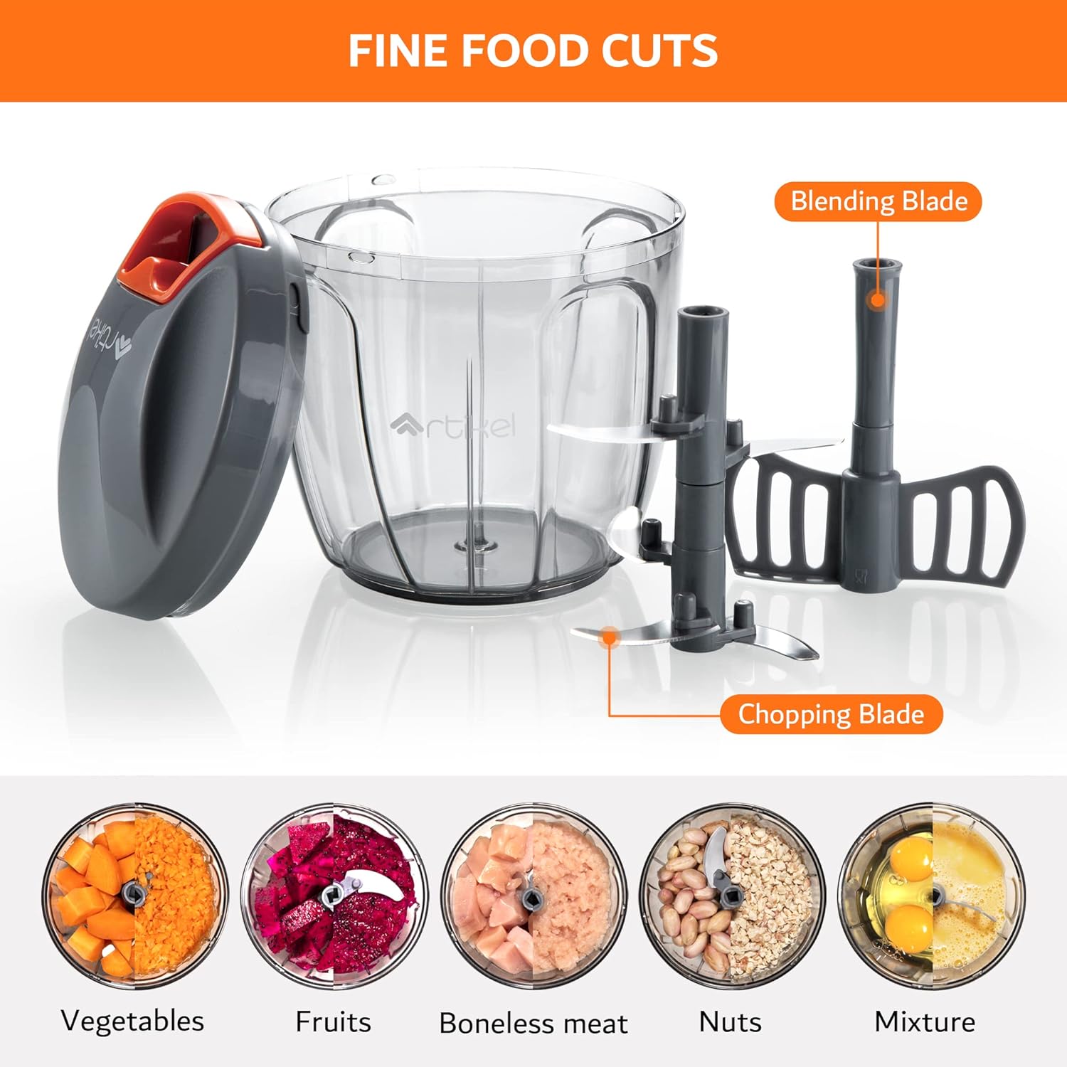 artikel® manual chopper & blender with storage lid | chops vegetables, nuts & fruits | blends flour | egg beater | meat mincer | large 900 ml