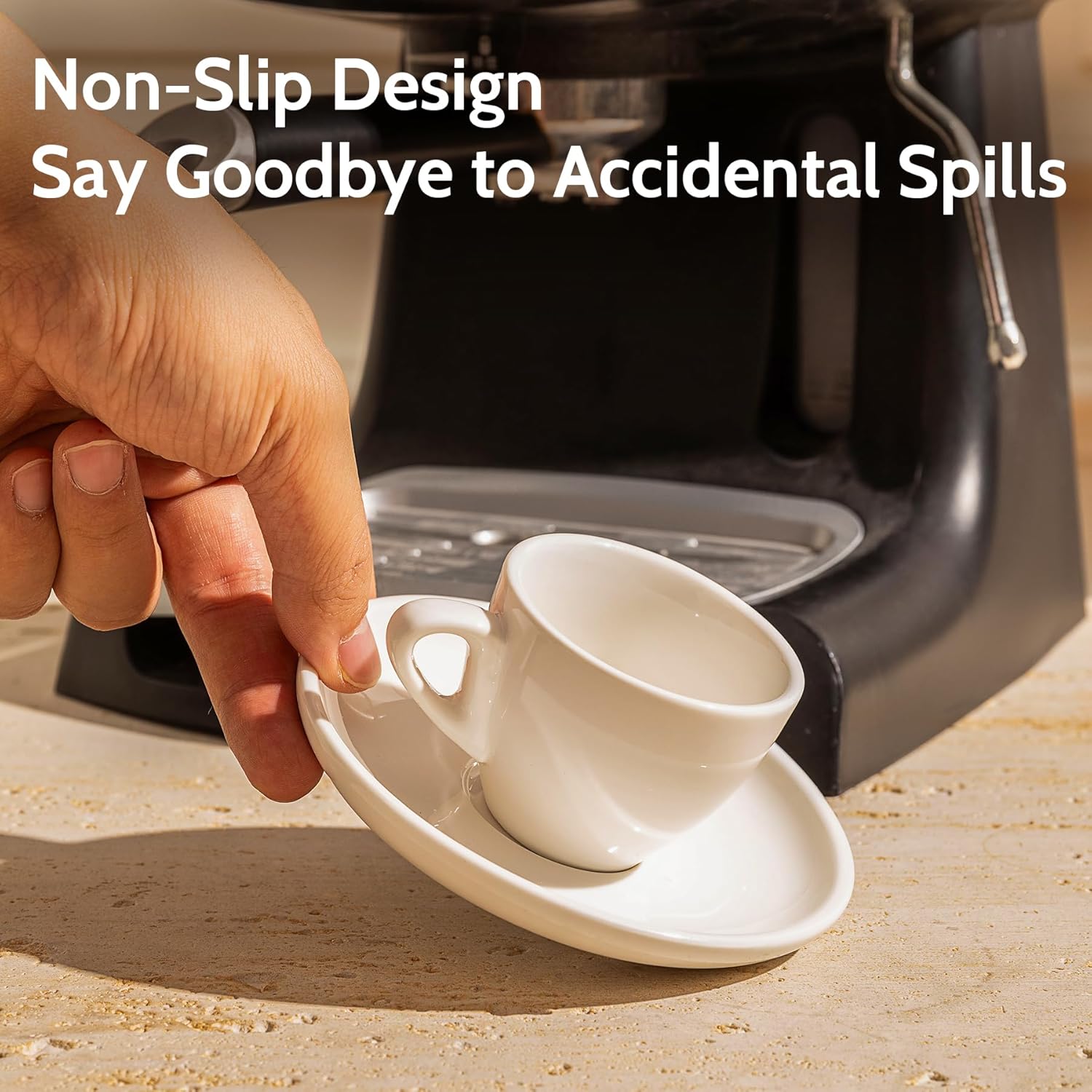 sweese 4304 porcelain espresso cups with saucers 2 ounce set of 6, white