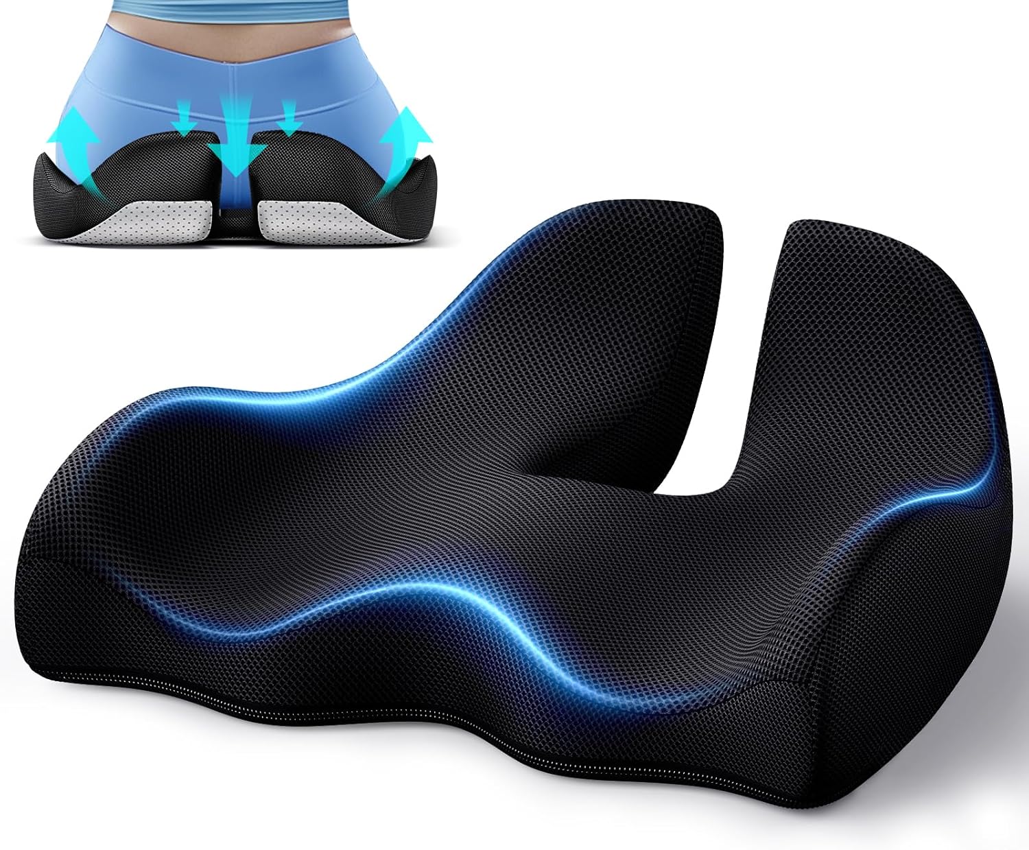 benazcap seat cushion office chair cushions butt pillow for car long sitting, memory foam chair pad for back, coccyx, tailbone pain relief for gaming chair and car seat black