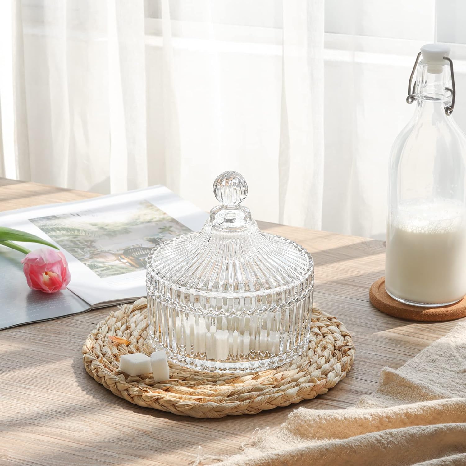 comsaf glass covered storage jar candy dish box (diameter 5.3")