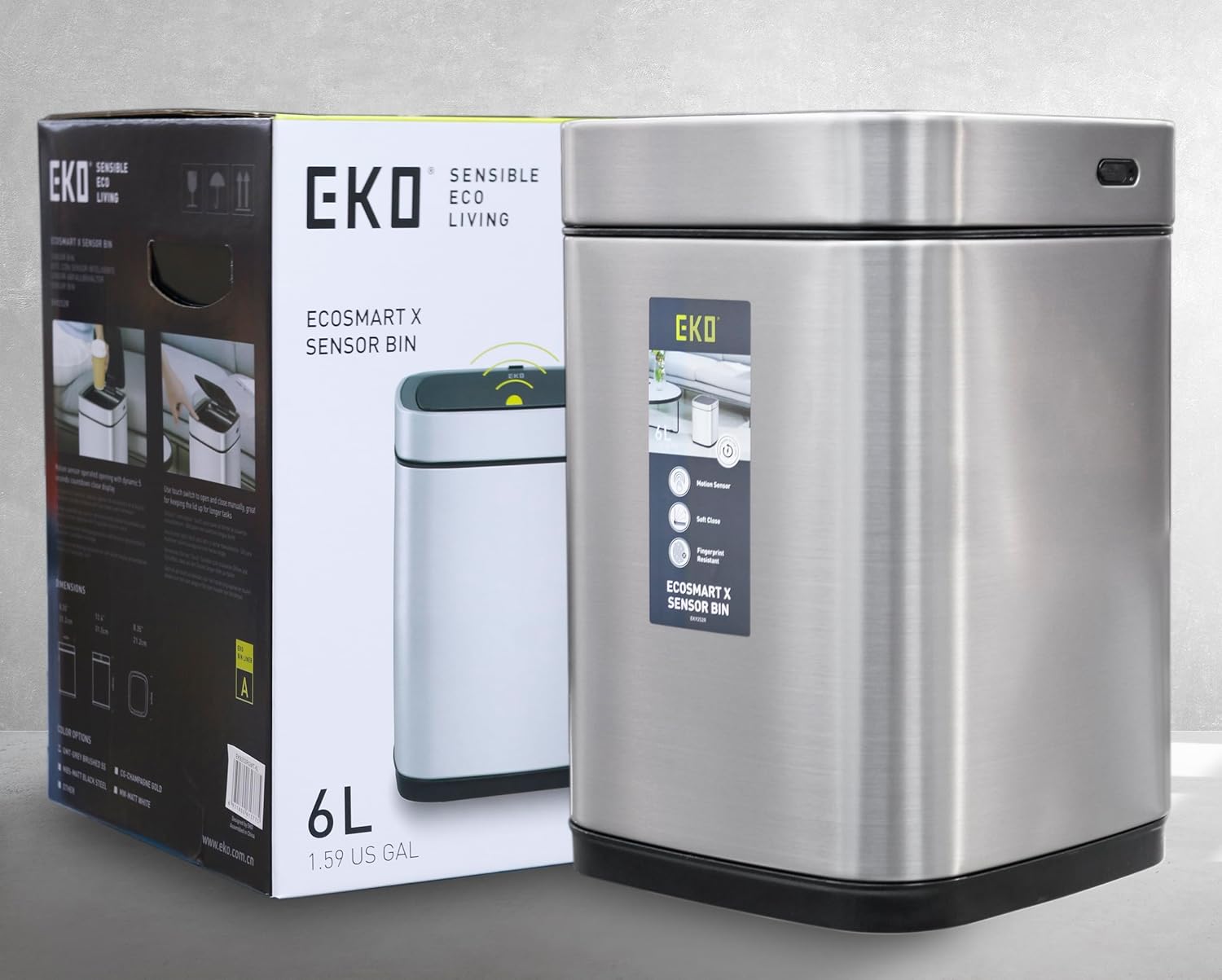eko automatic sensor bin 6l/9l/15l kitchen trash can garbage can stainless steel touch free trash can with lid waste bin for kitchen bathroom bedroom office rechargeable kitchen bin (6l 1.9 gal)
