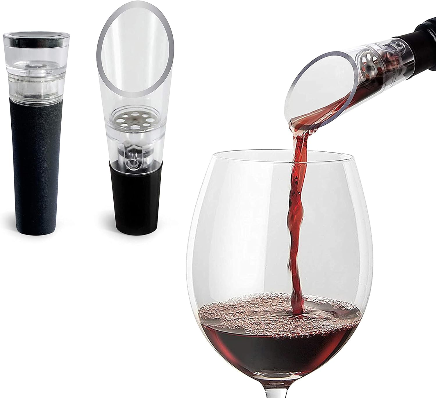 tenten labs wine aerator pourer and wine pump classic (2 pack) wine stopper and wine saver modern aerating spout and vacuum stopper gift box included