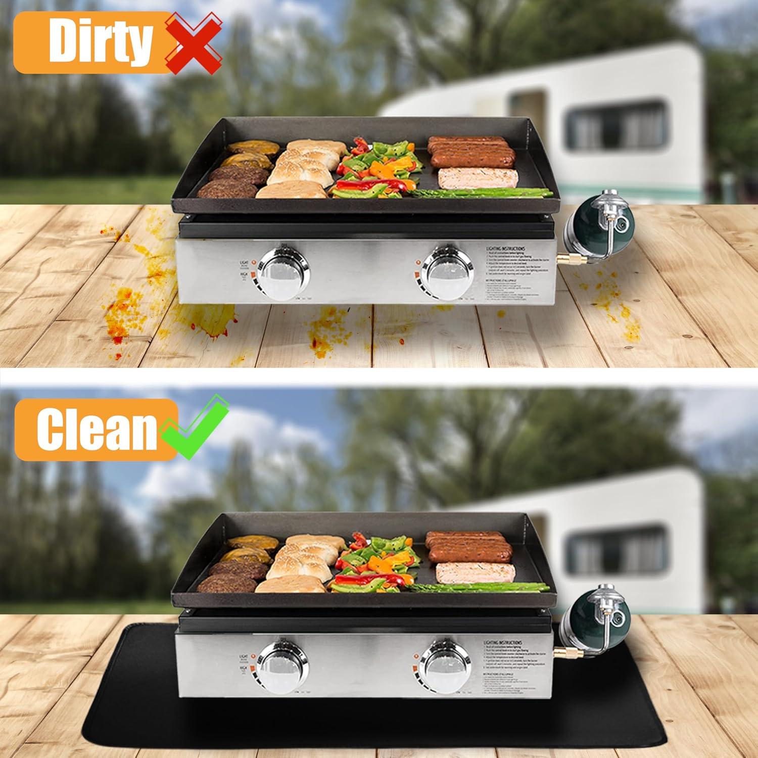 amerbro 24x31in heat resistant grill mats for outdoor grill to protect your prep table and outdoor grill table fire proof & water proof & oil proof bbq mat black (0.6mm)