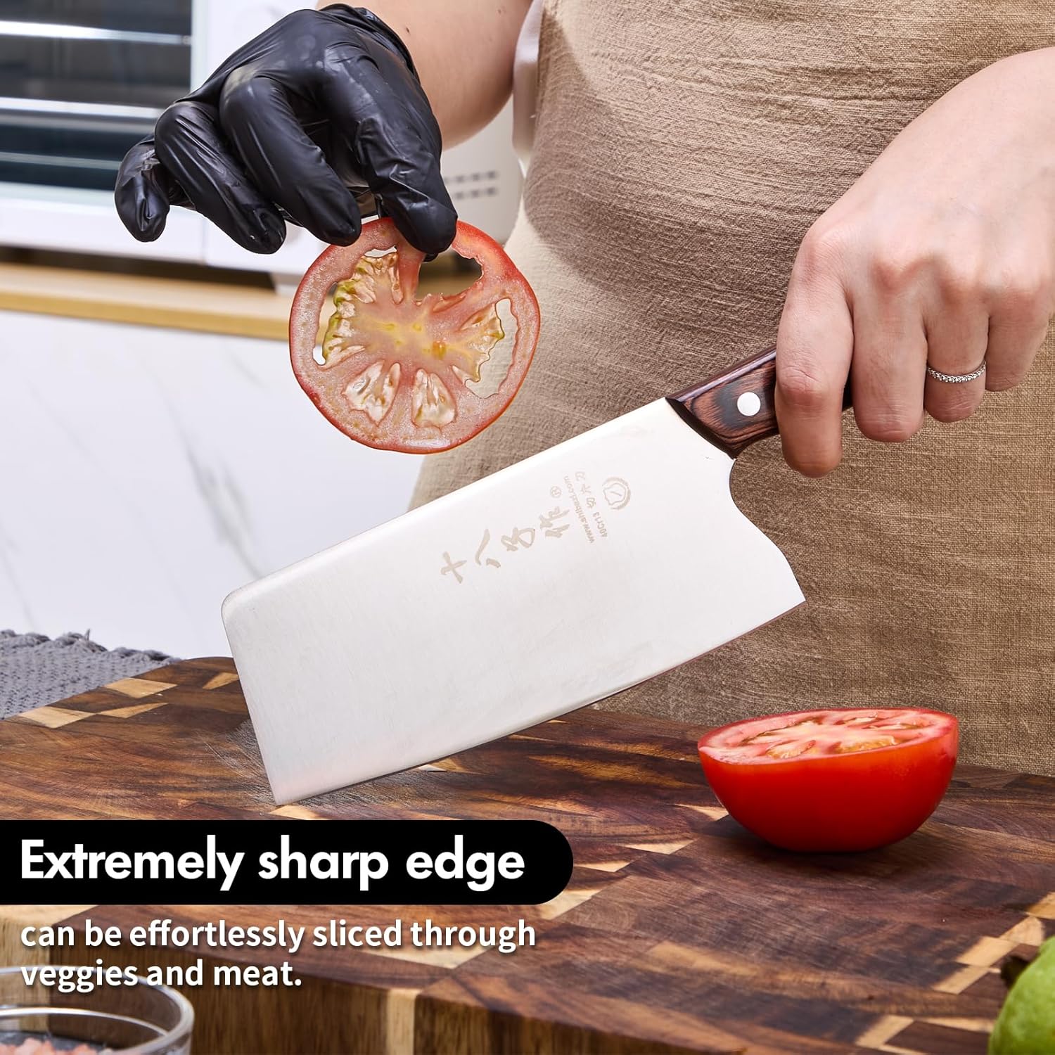shi ba zi zuo chinese knife vegetable meat knife 6.7 inch stainless steel slicer cleaver, wooden handle with moderate weight