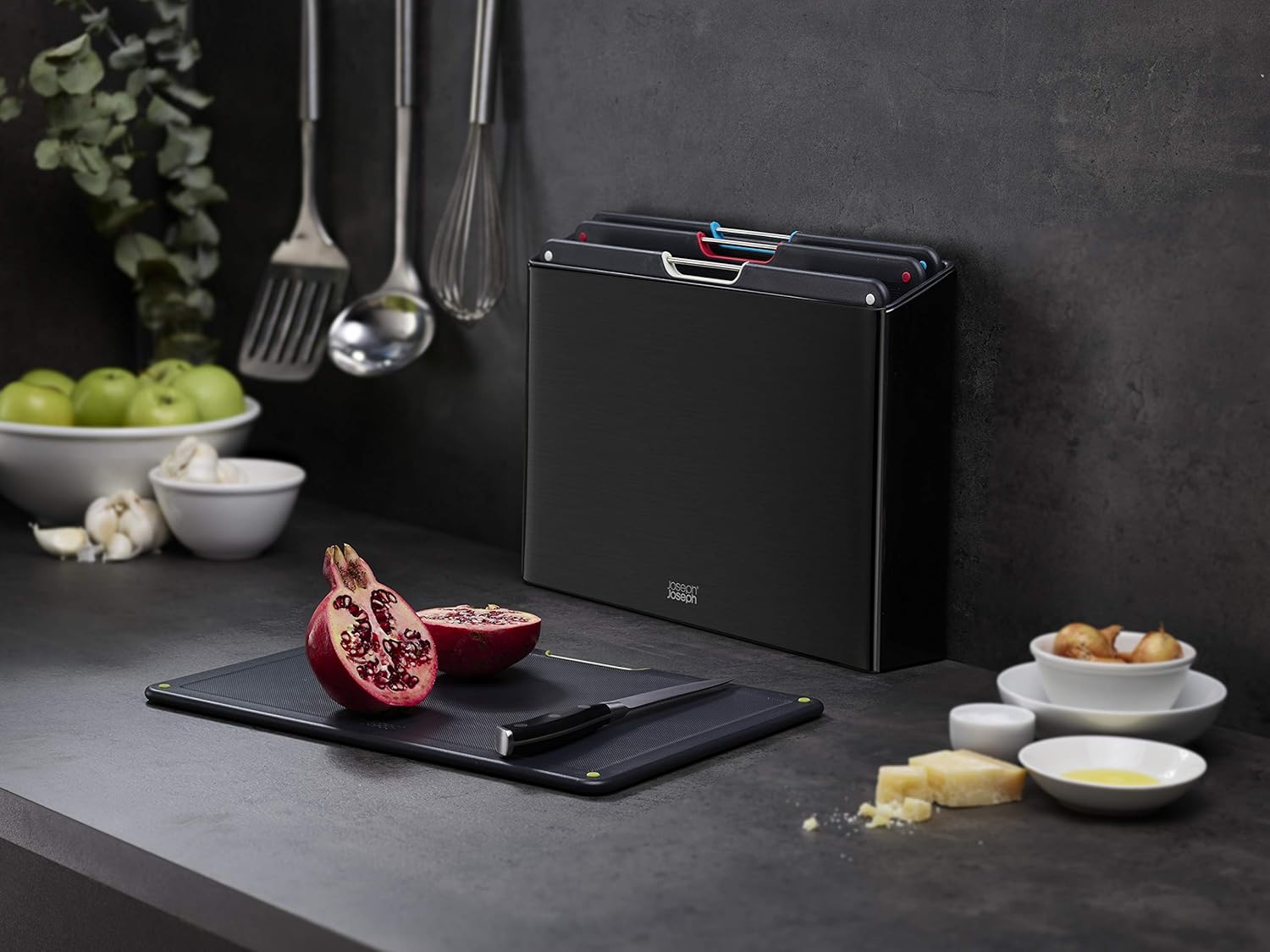 joseph joseph folio steel chopping board set, carbon black (4 piece) large, 60171