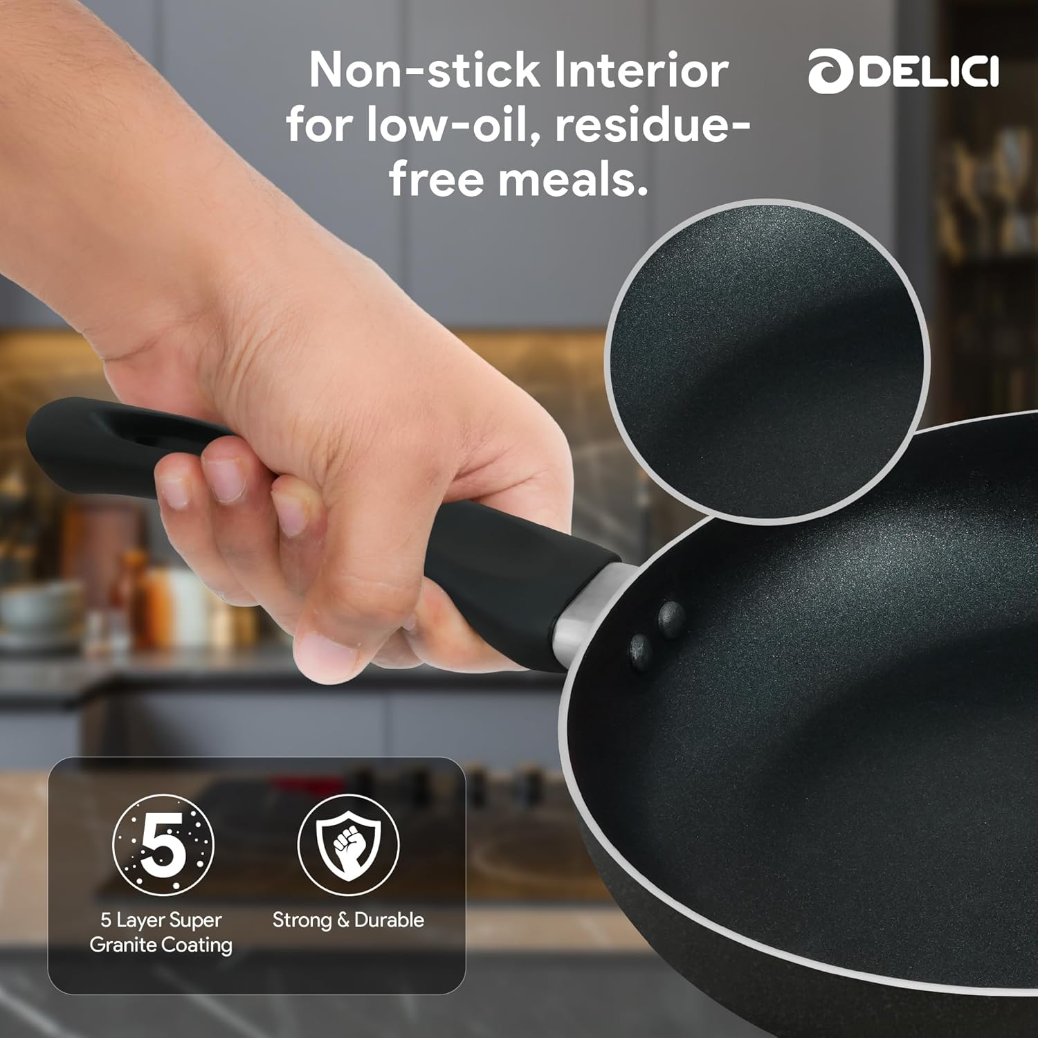 delici 8pcs nonstick cookware set with10x toughercoating, hot plate, halogen,ceramic&gascompatible – includes 24cm saucepan with glass lid, 24cm frypan, 26cm tawa pan, 18cm milk pan and 2 nylonturners