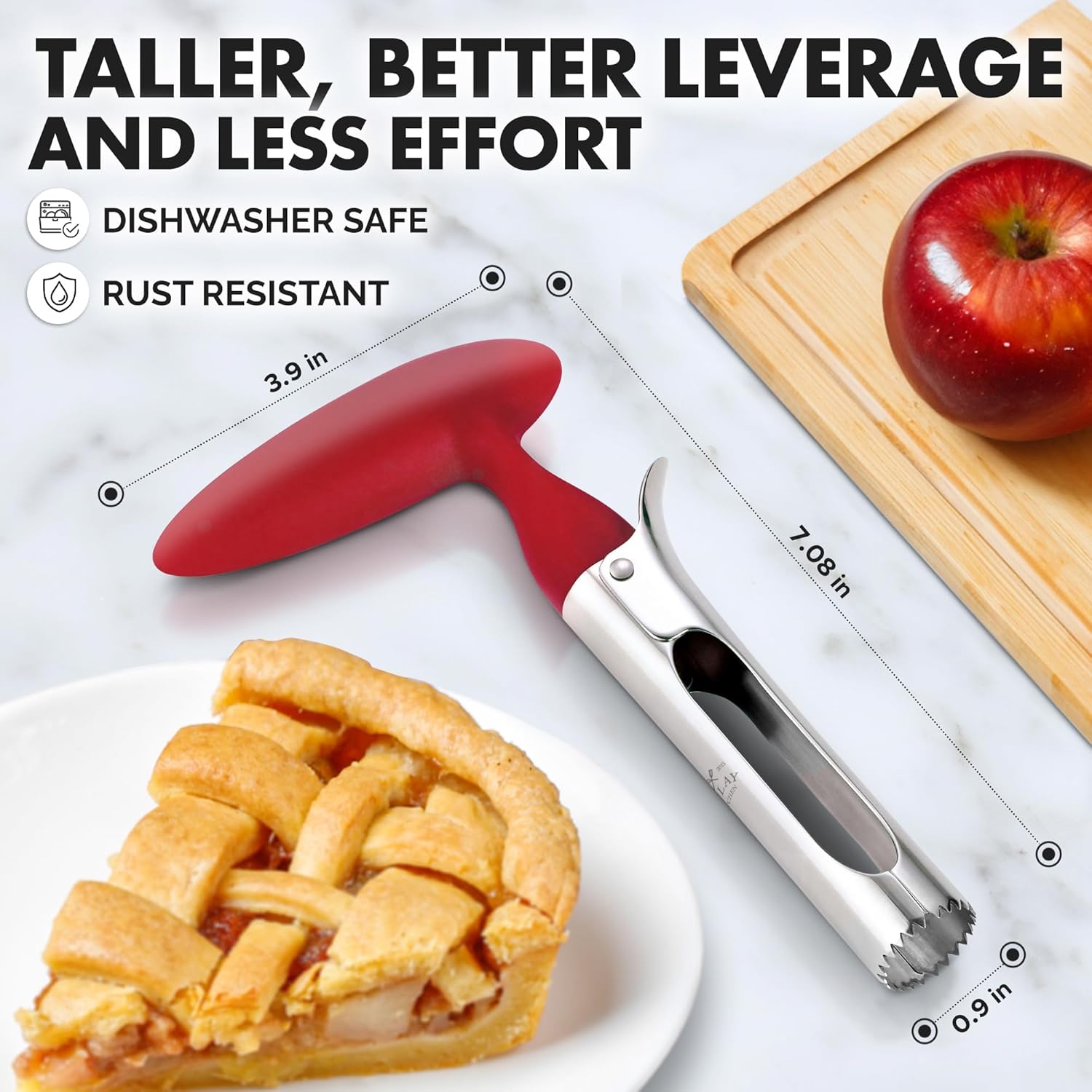 zulay kitchen premium apple corer easy to use durable apple corer remover for pears, bell peppers, fuji, honeycrisp, gala and pink lady apples stainless steel best gadgets cupcake corer red