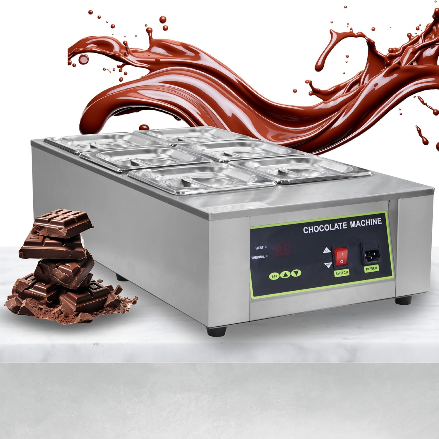 g grace commercial chocolate tempering machine,1000w chocolate melting machine with temperature control, for chocolate/milk/cream/soup melting and heating (d2004 6 compartment)