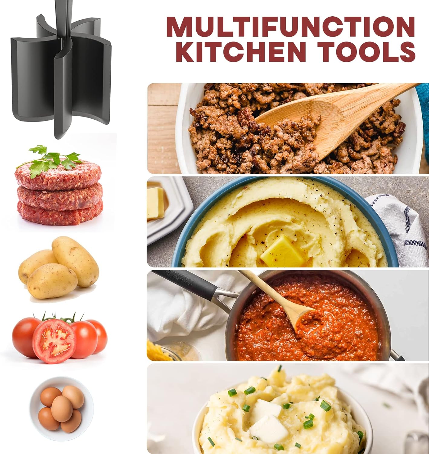 pgyard meat chopper for hamburger, premium heat resistant masher and smasher for ground beef, ground turkey and more, nylon ground beef chopper tool and meat fork, non stick mix chopper