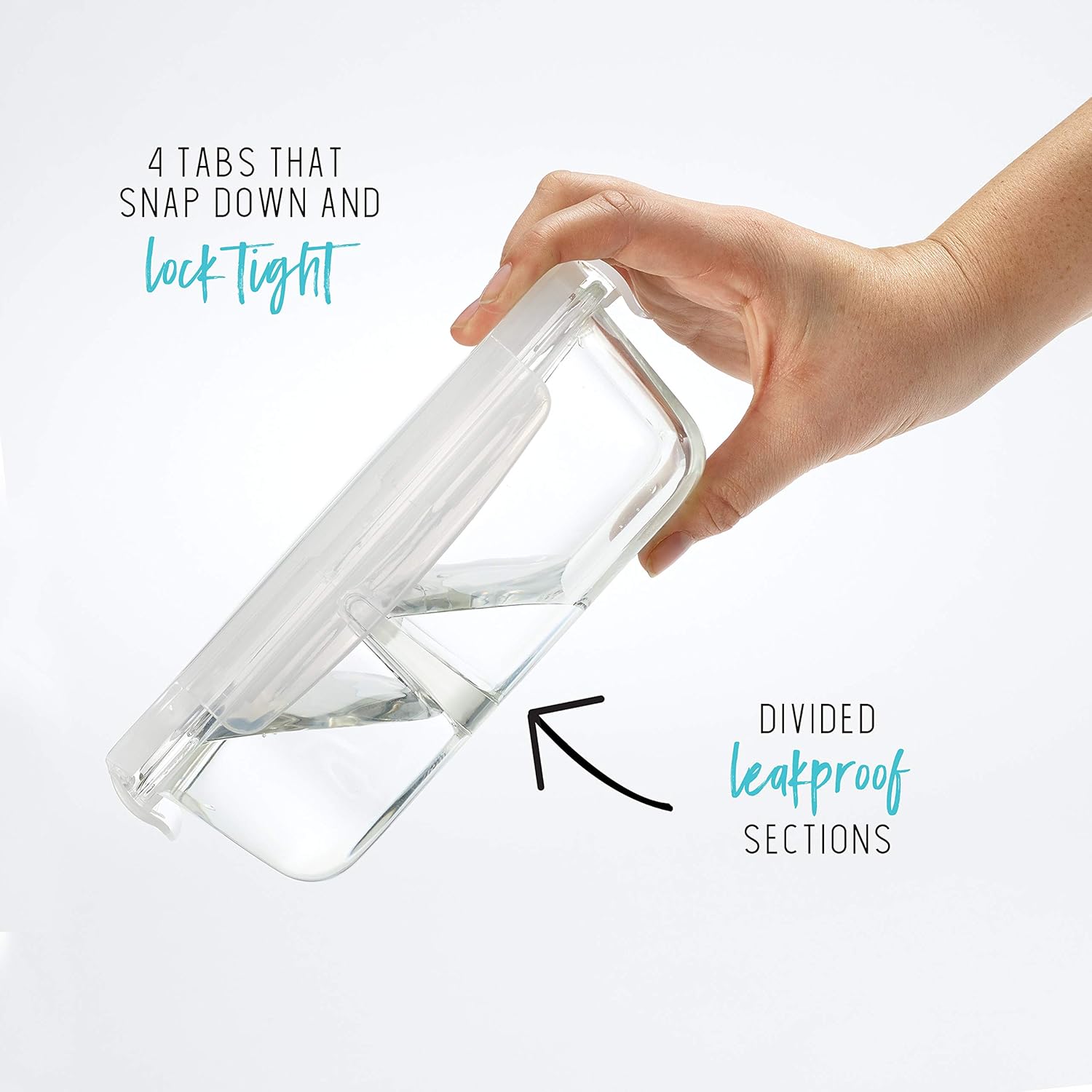 fit & fresh divided glass containers, two compartments, containers with locking lids, glass storage, meal prep containers with airtight seal 3 pack 870gff