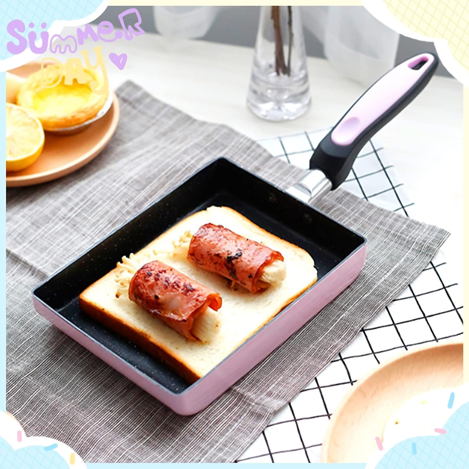 beauenty japanese omelette pan/egg pan,non stick coating,rectangle frying pan mini frying pan,square pan for egg,fish,meat(pink)
