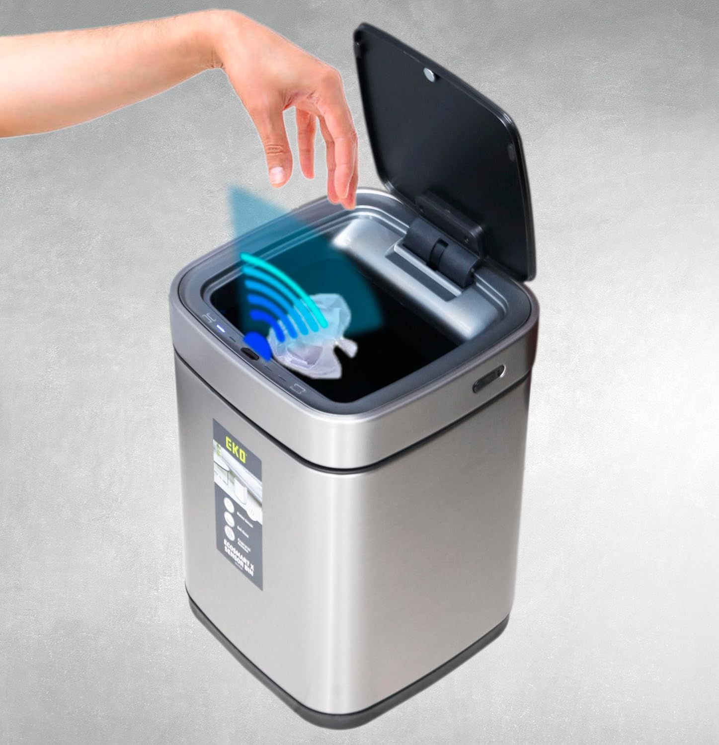 eko automatic sensor bin 6l/9l/15l kitchen trash can garbage can stainless steel touch free trash can with lid waste bin for kitchen bathroom bedroom office rechargeable kitchen bin (6l 1.9 gal)