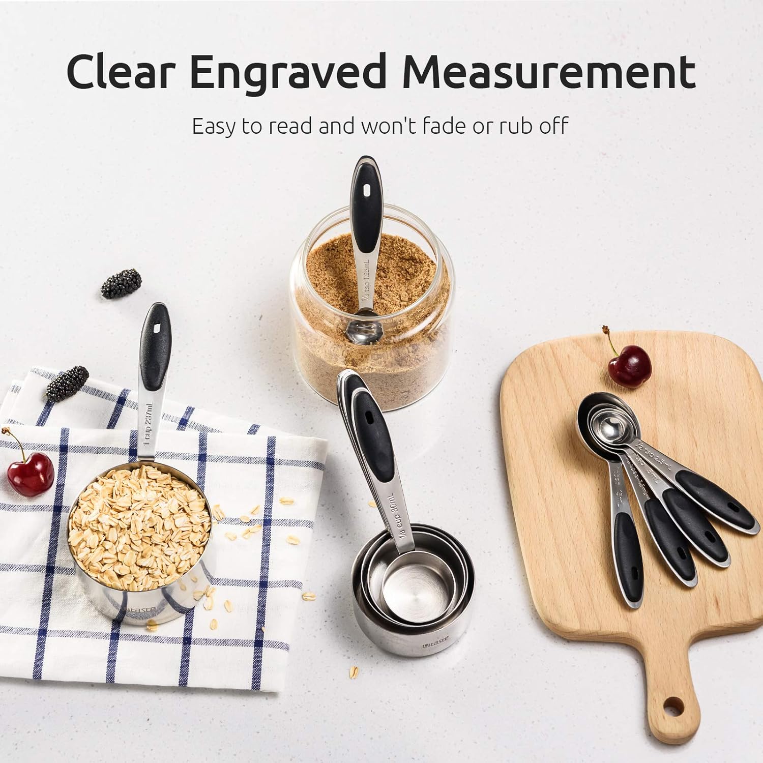 u taste 18/8 stainless steel measuring cups and spoons set of 10, upgraded thickness handle (black)