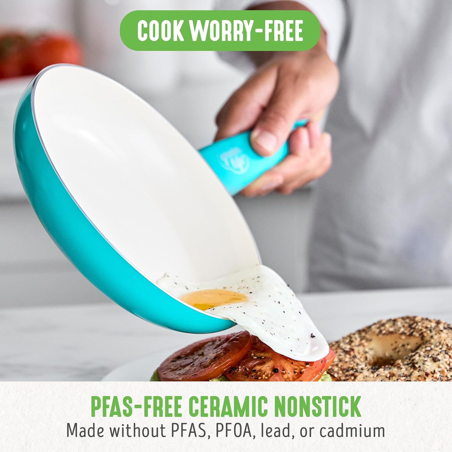 greenlife soft grip healthy ceramic nonstick, frying pan set, 7" and 10", bright blue