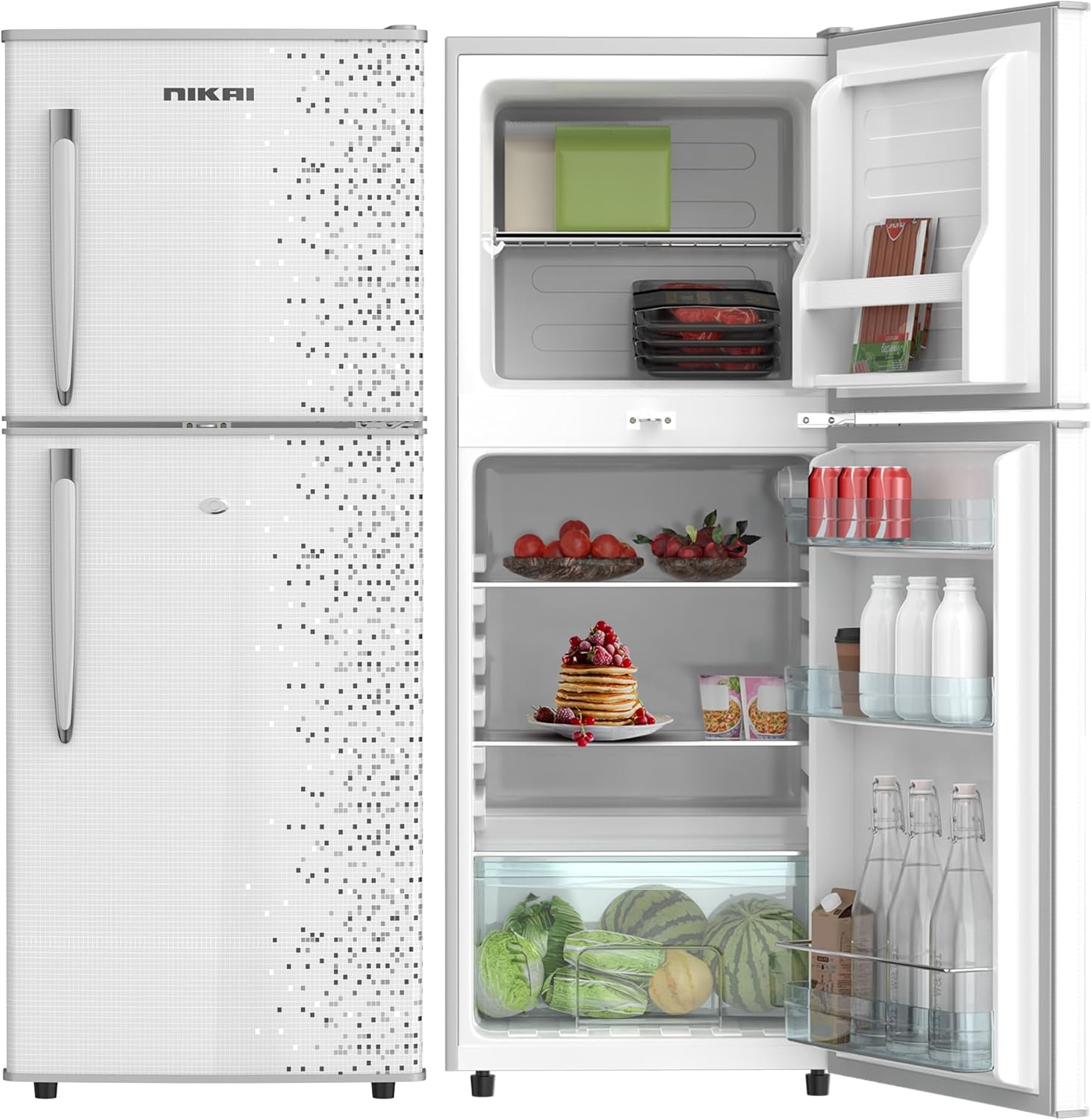 nikai 170l gross/112l net, double door refrigerator with vegetable crisper & adjustable glass shelves, defrosting & temperature control, ideal for kitchen, bedroom, office & hotels nrf170dn3m silver