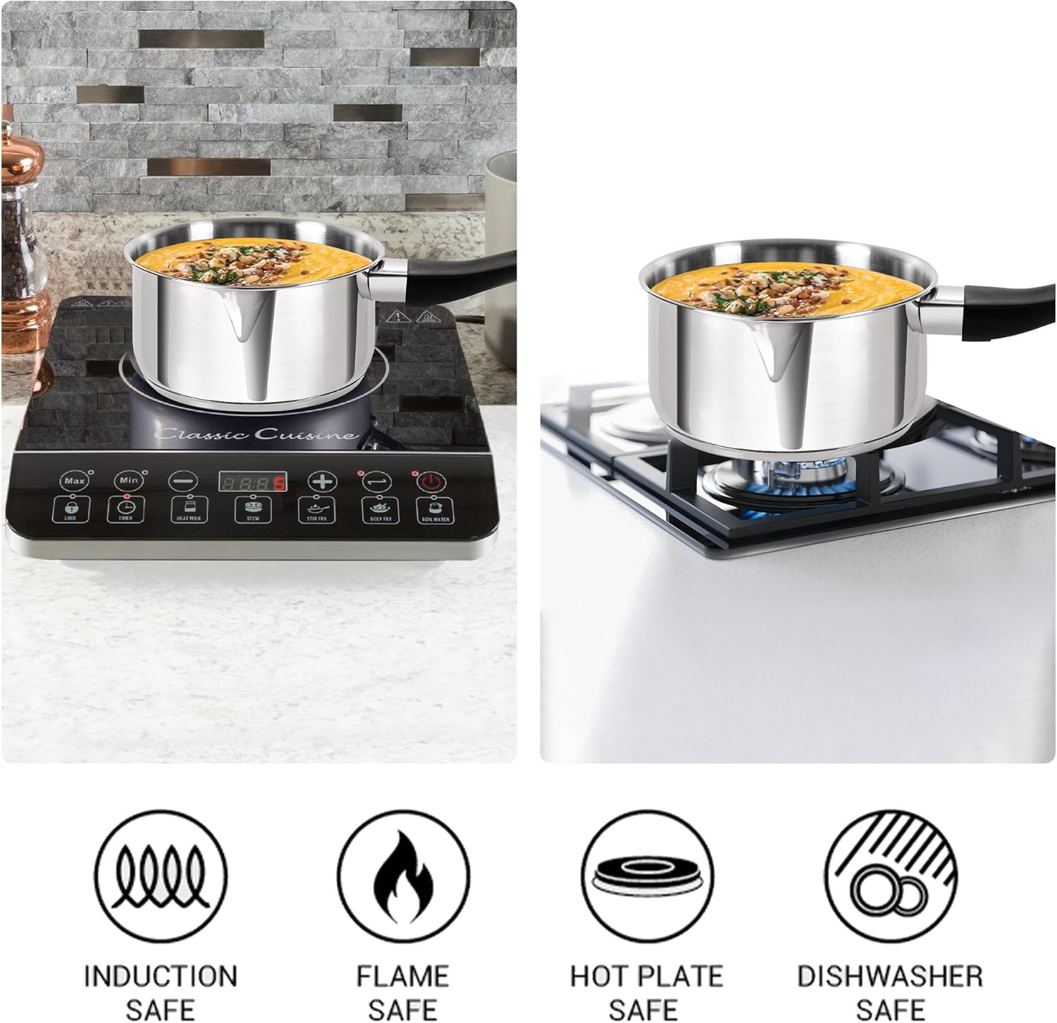 milton pro cook stainless steel sandwich bottom sauce/tea pan with bakelite handle, 18 cm/ 2.3 litre, silver | induction safe | flame safe | hot plate safe | dishwahser safe