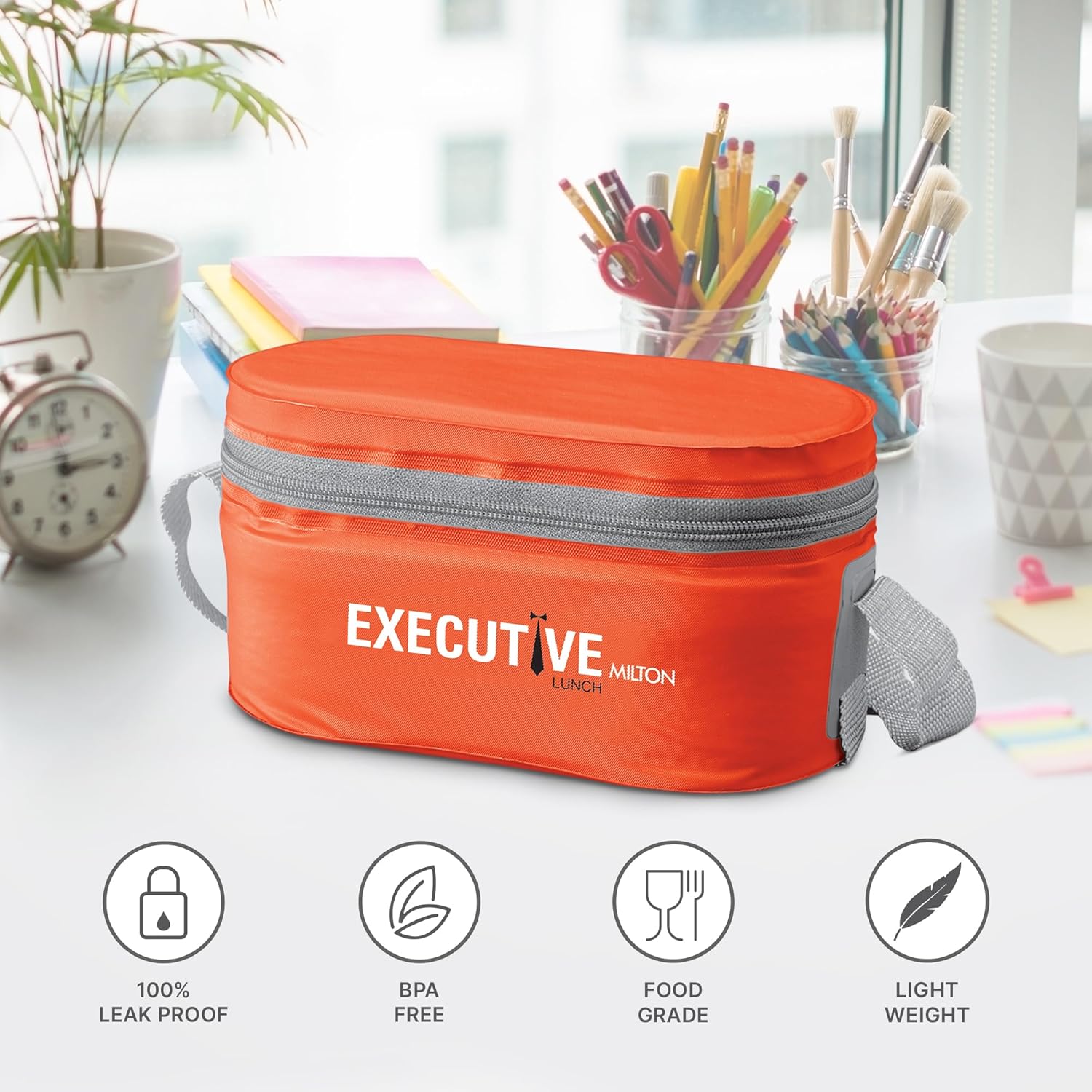 milton executive lunch insulated tiffin with 3 leakproof containers, orange