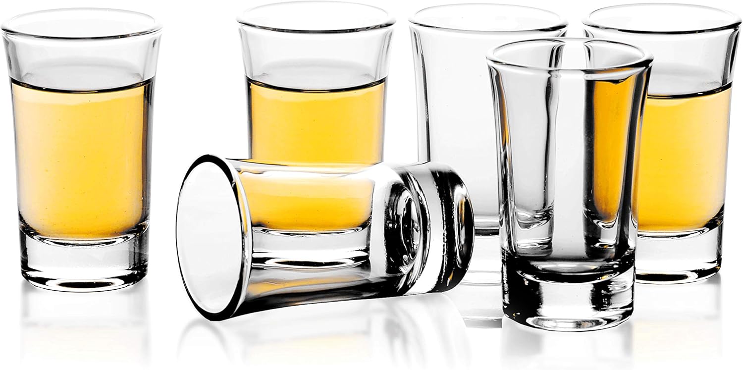 reatr shot glass 1.5 oz set of 6 clear es tumbler thick tequila alcohol rum vodka liqueur mini cup funny drinking ware for party wedding bar dishwasher safe