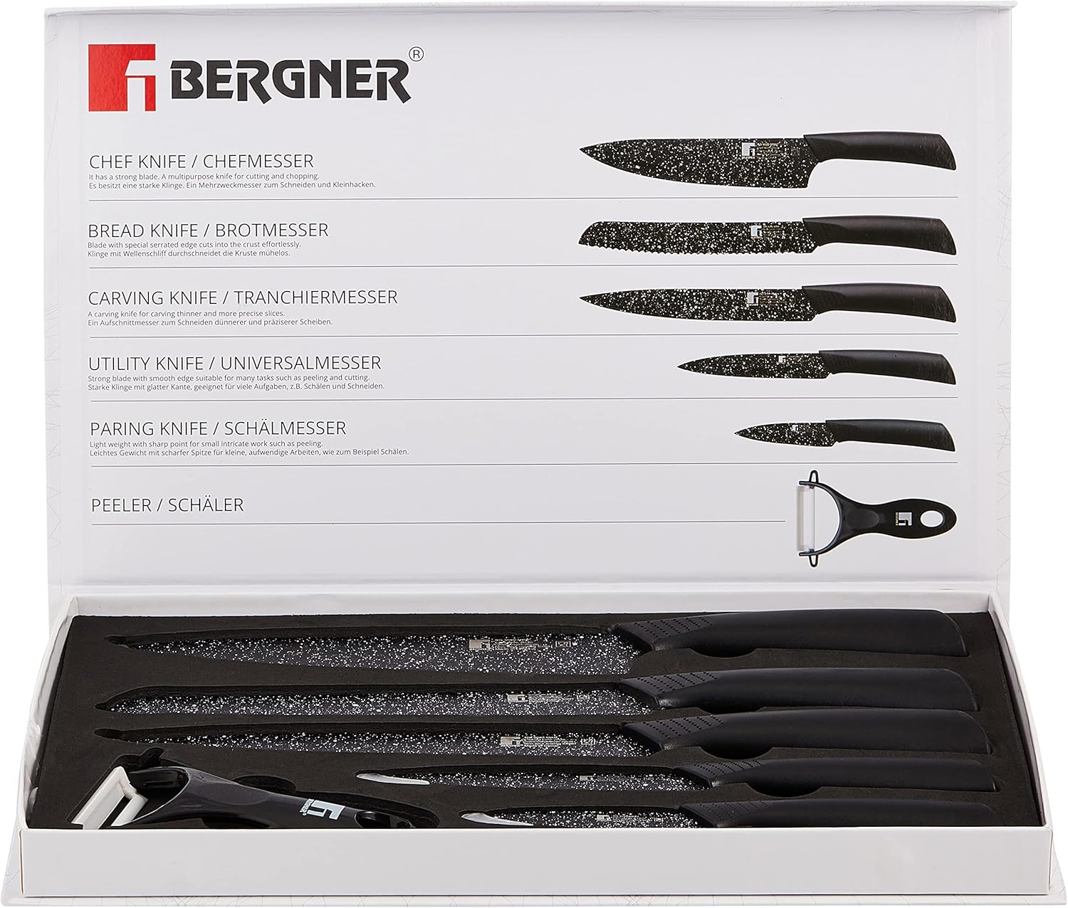 bergner bergamo 6 pcs knife set box, stainless steel, black, bg9080mbb
