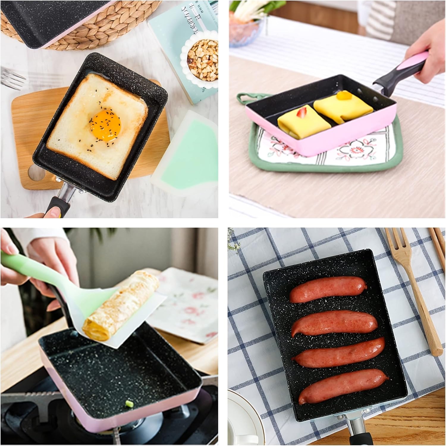 beauenty japanese omelette pan/egg pan,non stick coating,rectangle frying pan mini frying pan,square pan for egg,fish,meat(pink)