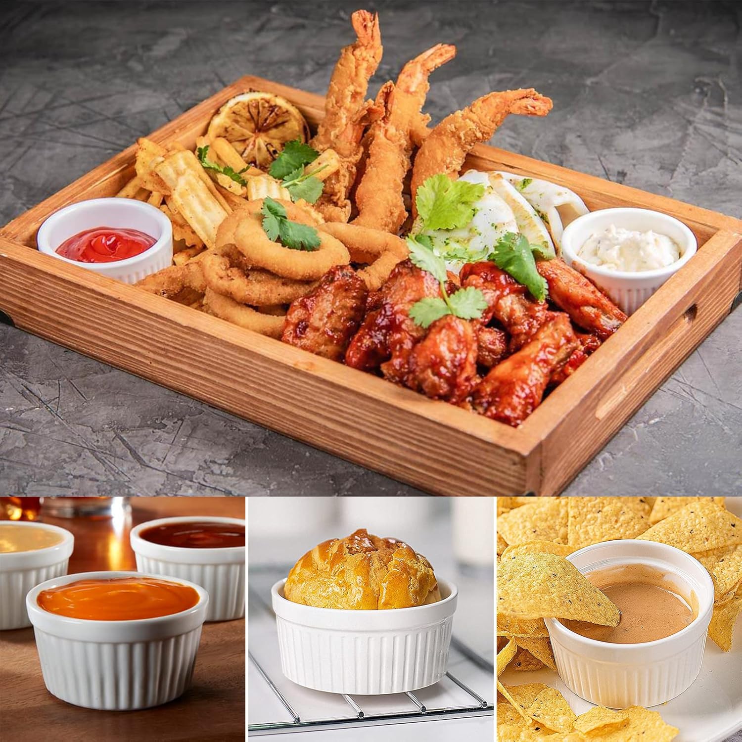 delling ramekins 8 oz oven safe/dessert/ice cream/snacks bowls, small ceramic creme brulee dishes for baking, souffle, pudding, white set of 6