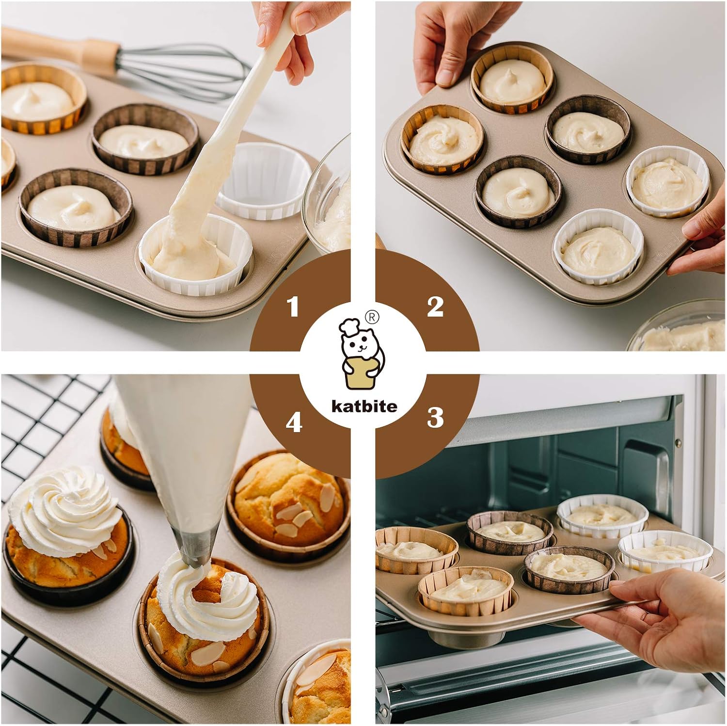 katbite parchment cupcake liners standard size 150pcs, christmas cupcake liners, muffin baking liners, heavy duty greaseproof wrappers for bakery, birthday party