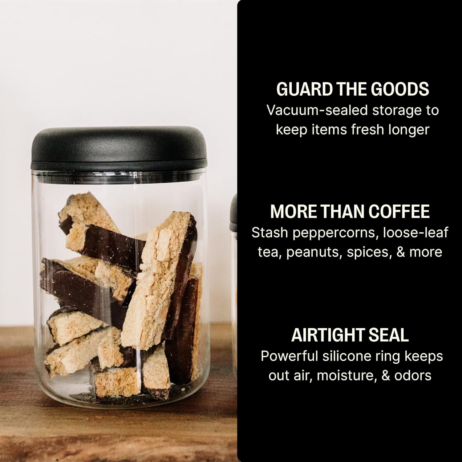 fellow atmos vacuum canister for coffee & food storage airtight sealed container, clear glass, large coffee bean storage, 1.2 litre jar