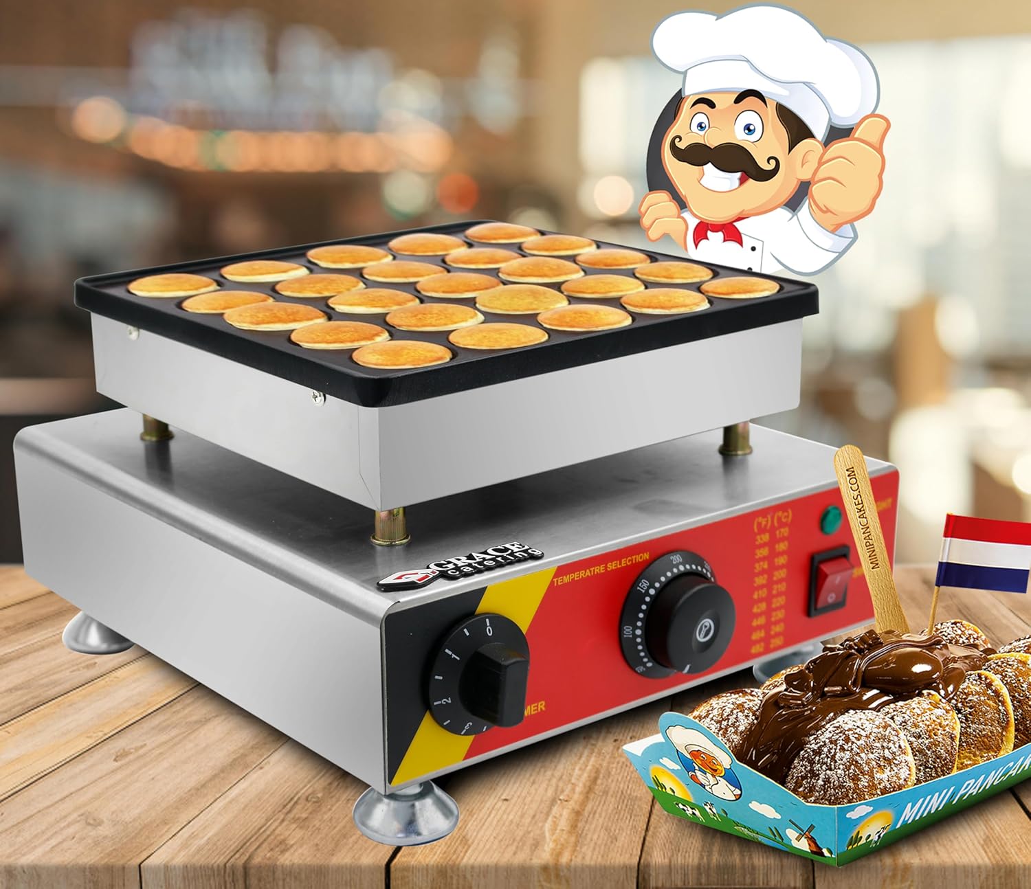 grace pancake maker mini dutch electric dorayaki maker muffin making machine non stick surface for bakery home and kitchen restaurant leisure snack bar (gr 542 25 holes)