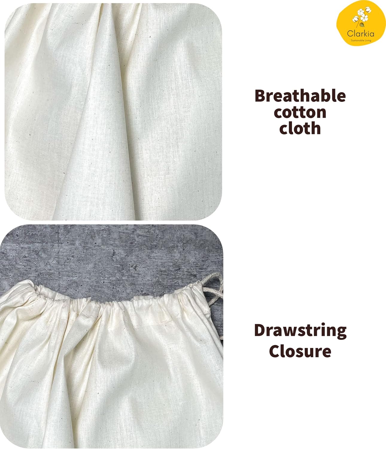 clarkia 5 pack cotton dust bags for handbag purses shoes boots drawstring bag travel storage pouch (18 × 18 in, beige))